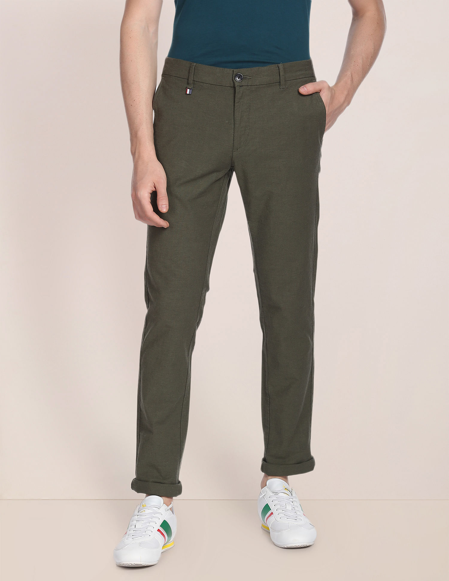 Buy online Brown Solid Flat Front Full Length Chinos Trouser from Bottom  Wear for Men by V-mart for ₹889 at 15% off | 2024 Limeroad.com
