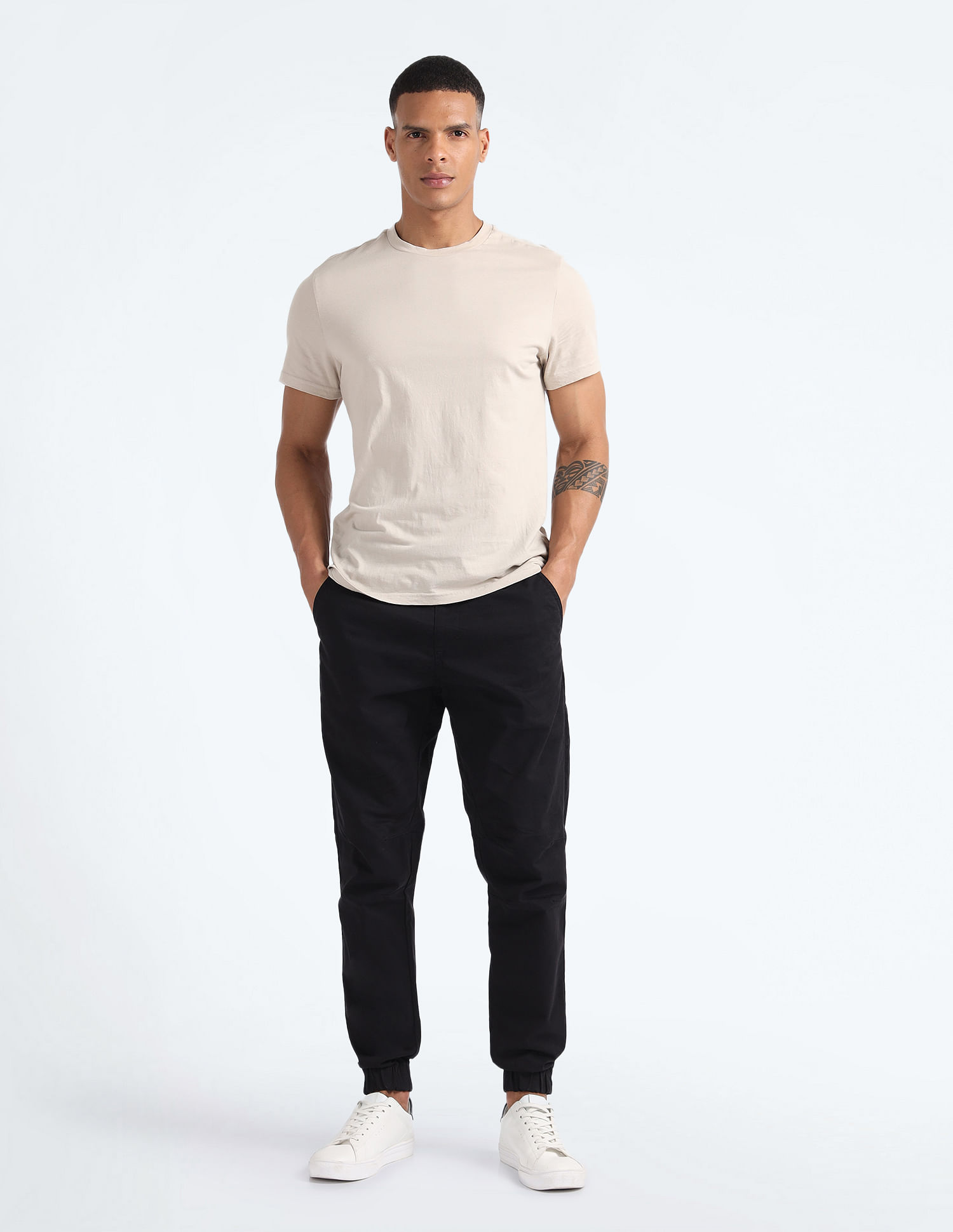 Flying Machine Drawstring Waist Solid Trousers