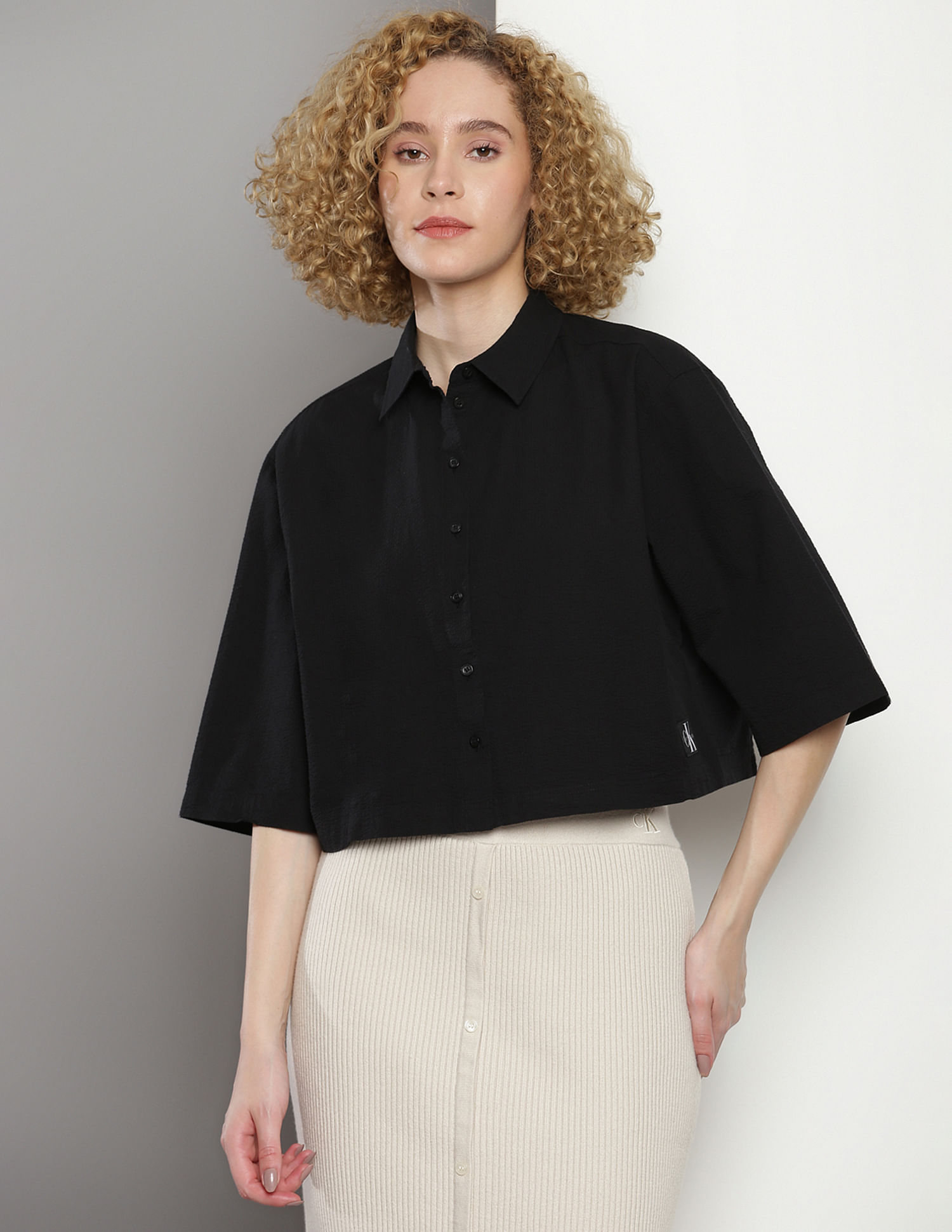 Calvin Klein Tie Up Back Seersucker Shirt