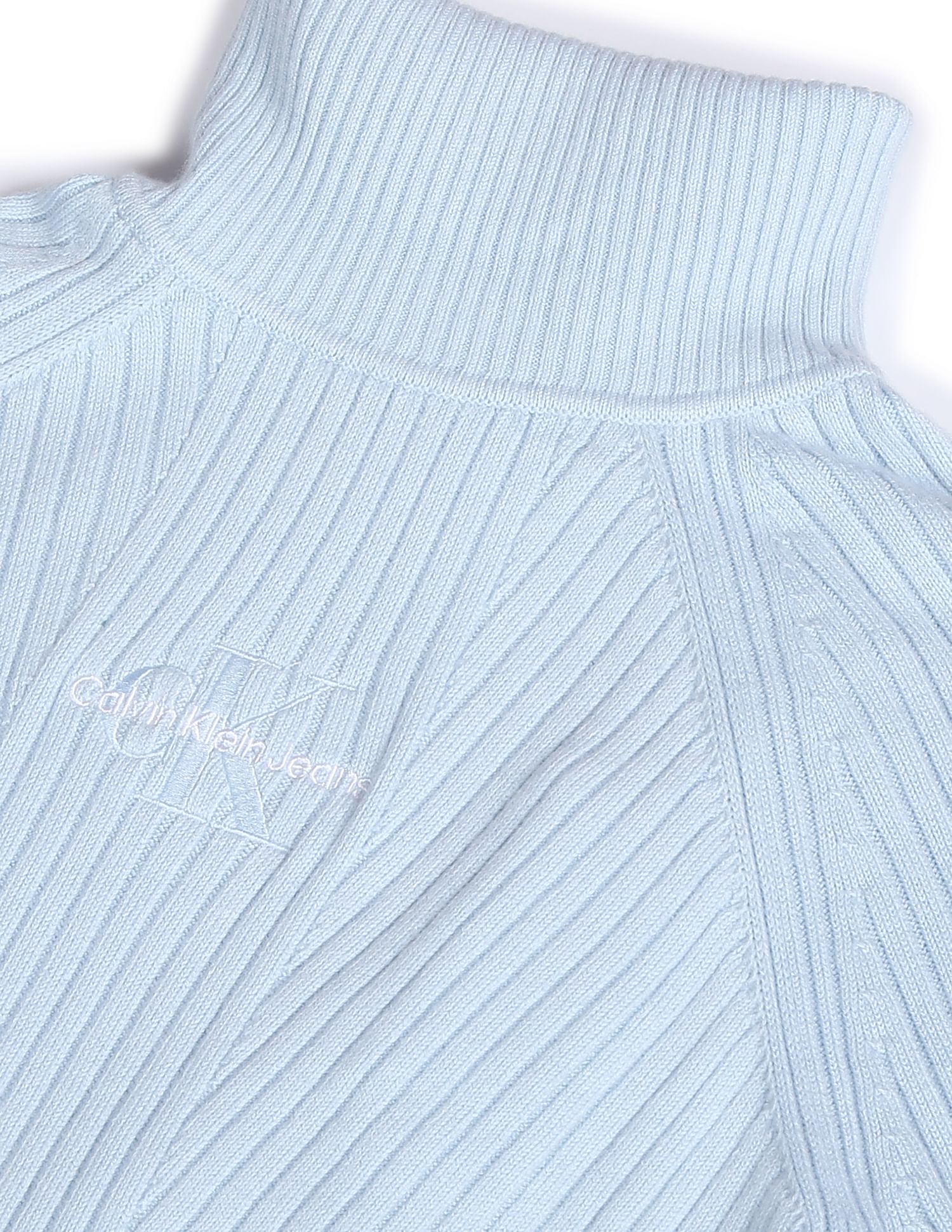 Calvin Klein Jeans Women Light Blue Turtle Neck Embroidered Monogram Sweater