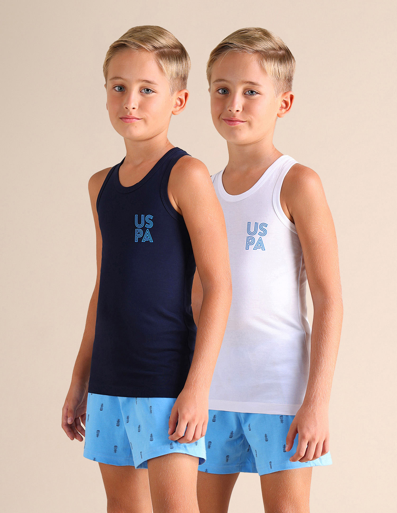 USPA Innerwear Boys Sleeveless Solid EKV02 Cotton Vest - Pack Of 2
