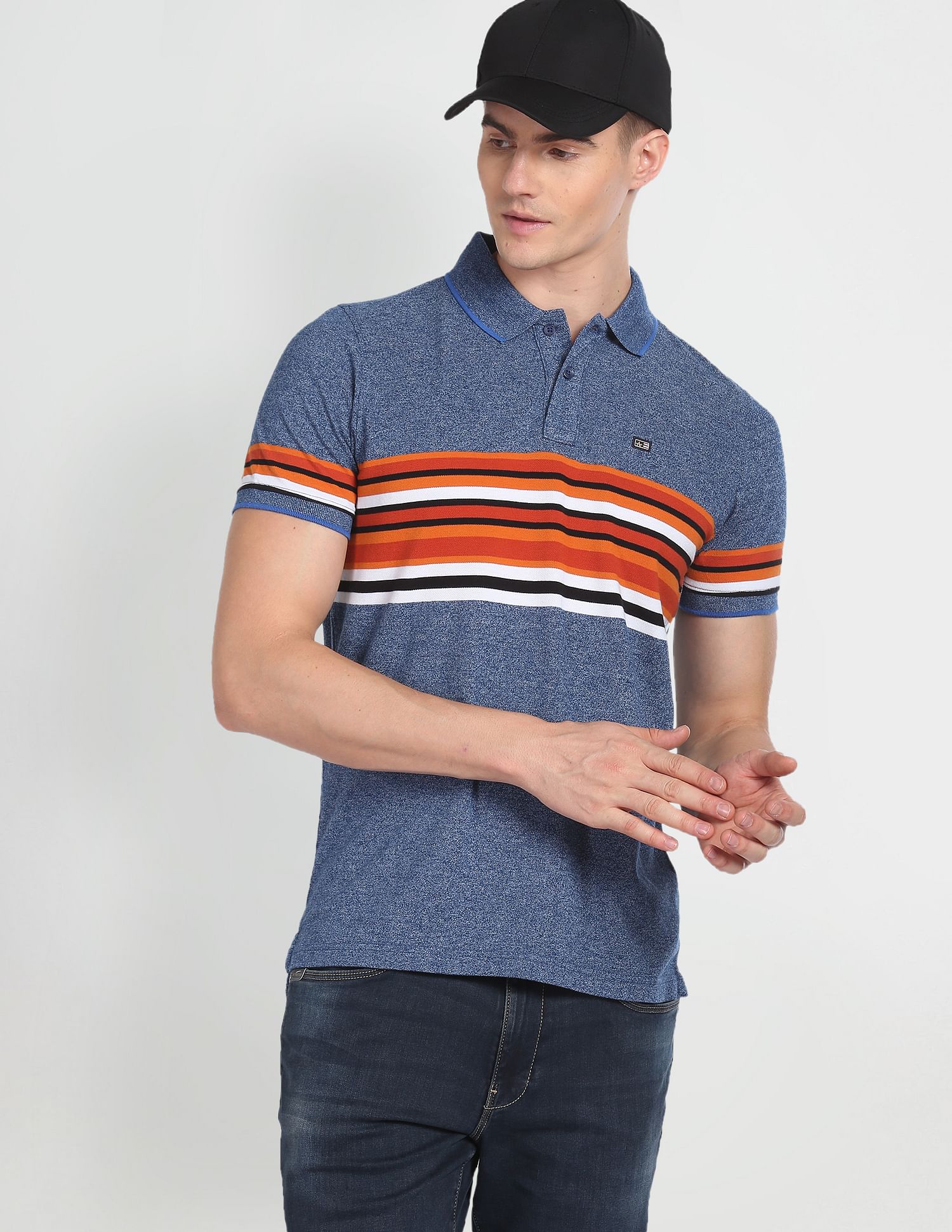 Arrow Sports Horizontal Stripe Heathered Polo Shirt
