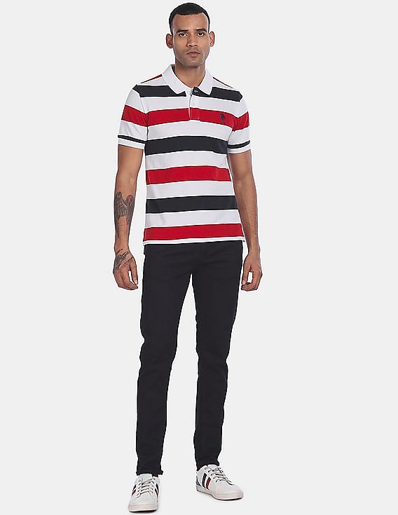 Buy . Polo Assn. Men Multi Colour Cotton Striped Polo Shirt 