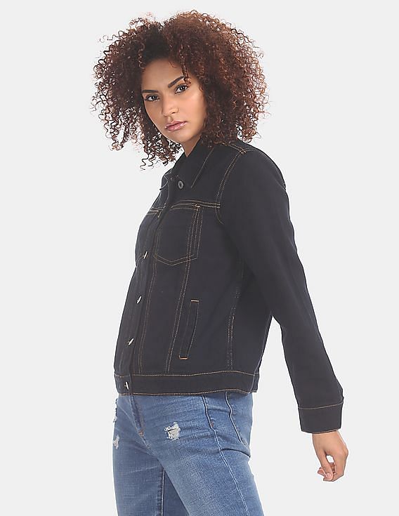 Womens Fitted Denim Jackets Stretch Mid Blue Jean Jacket Size 8 10 12 14 6  | eBay