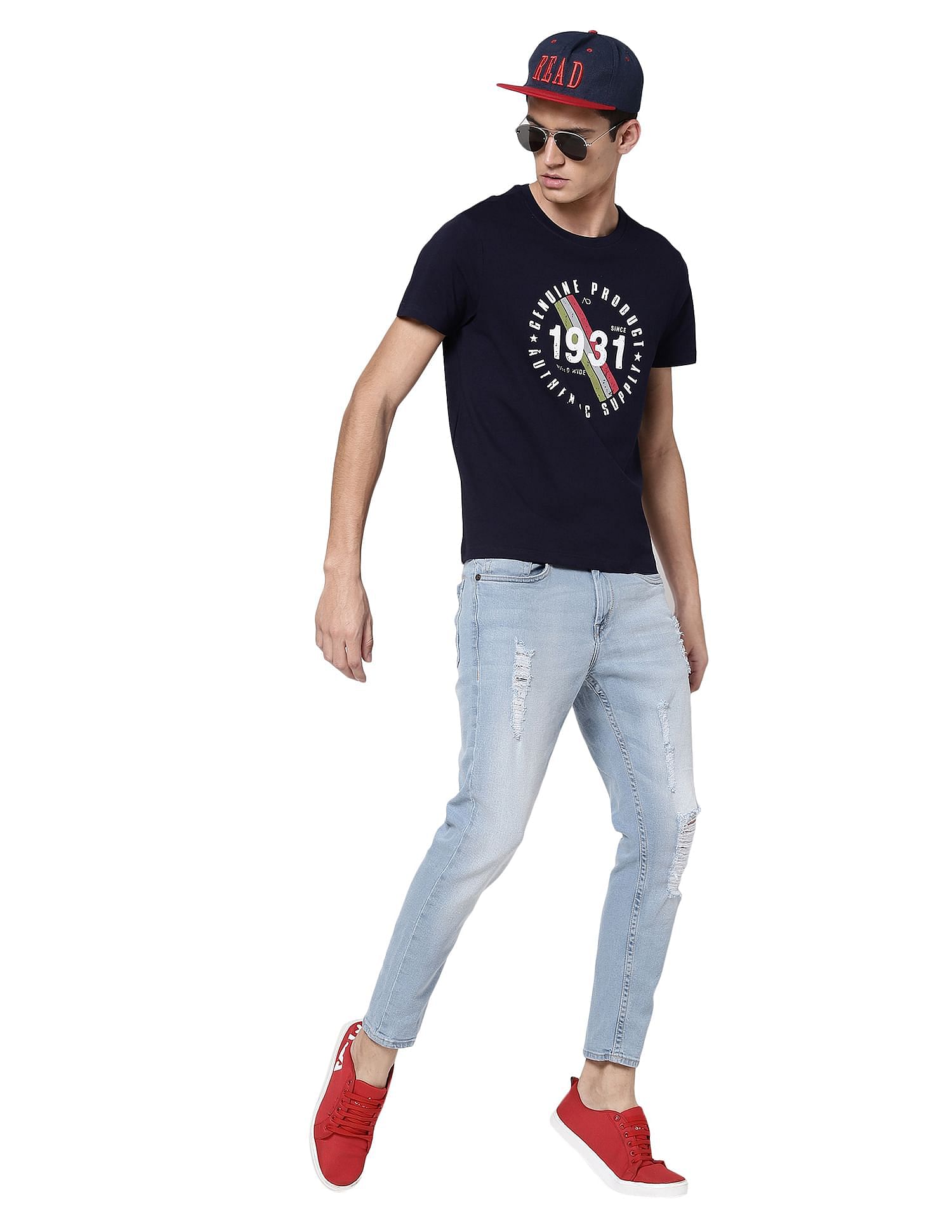 AD by Arvind Crew Neck Graphic Print T-Shirt