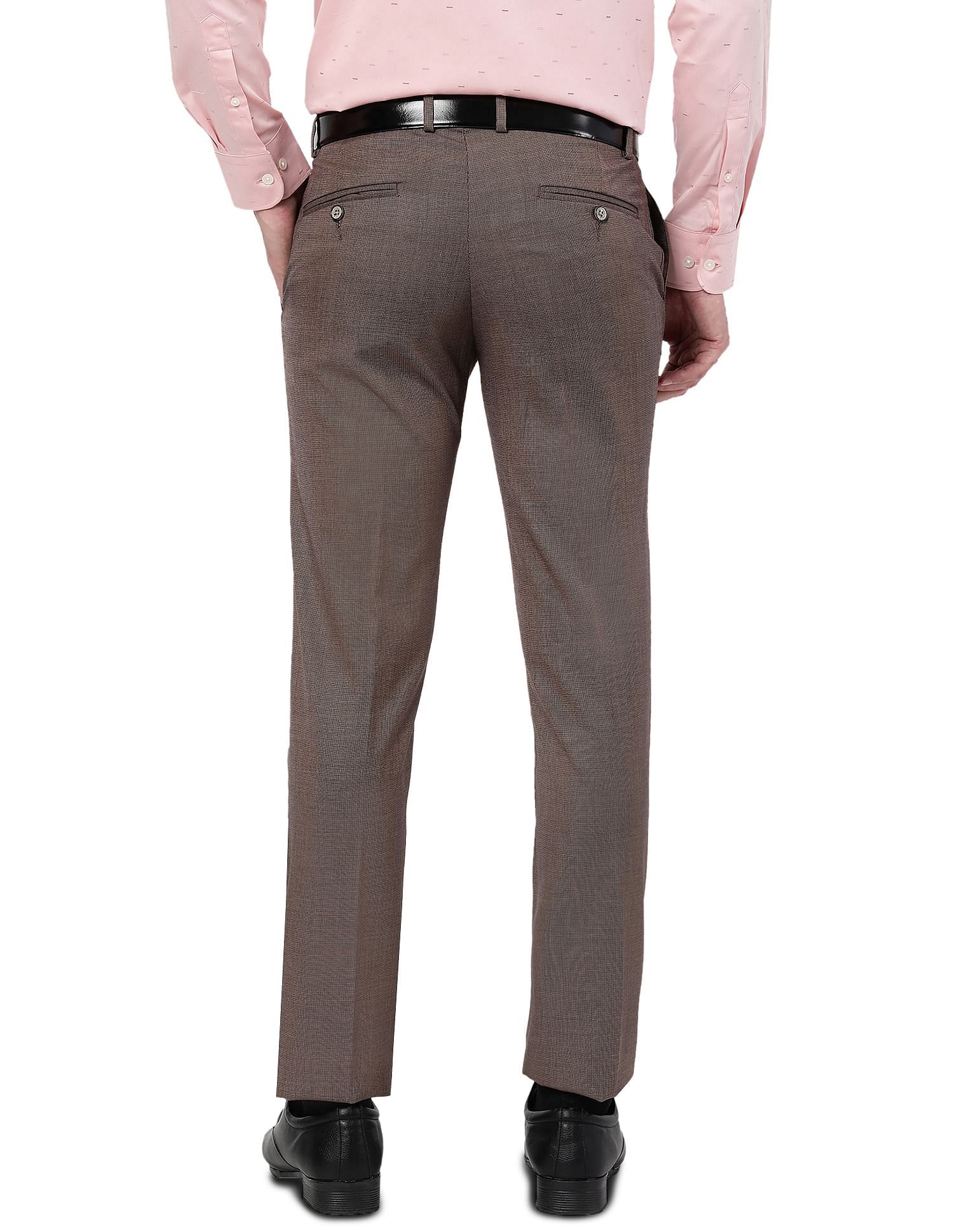 Buy Men Brown Slim Fit Solid Flat Front Formal Trousers Online - 684771 |  Louis Philippe