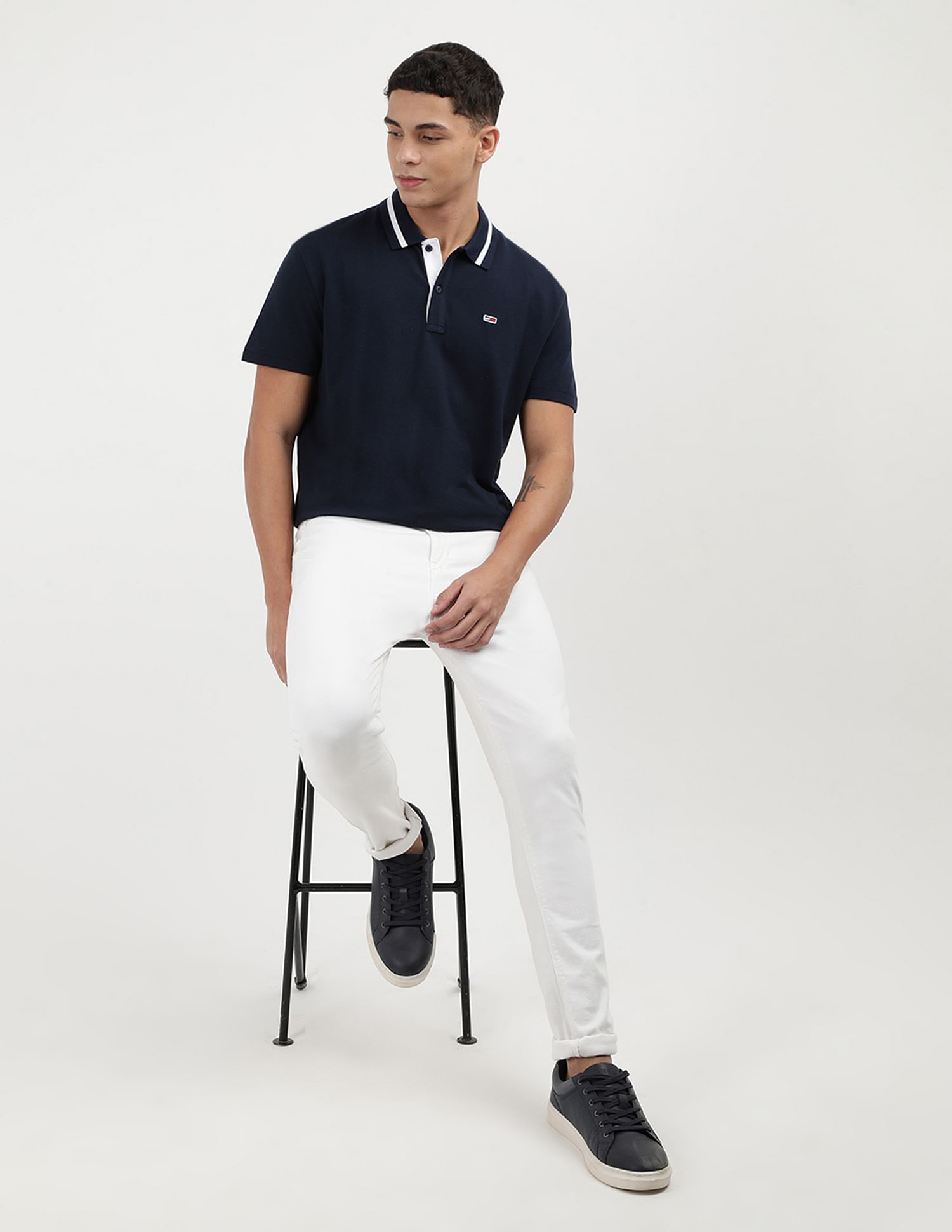 Tommy Hilfiger Neck Branded Cotton Polo Shirt