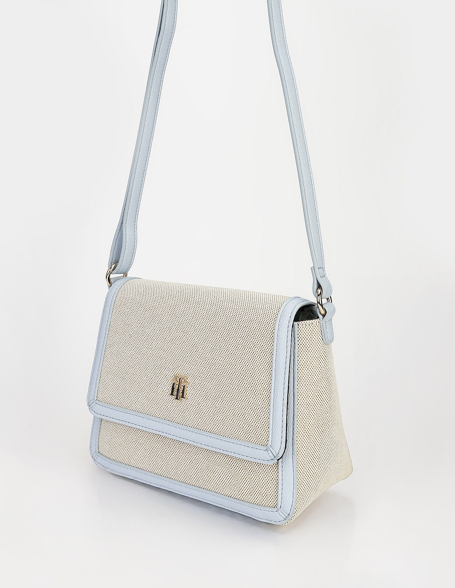 Tommy Hilfiger Solid Blue Polyester Sling Bags