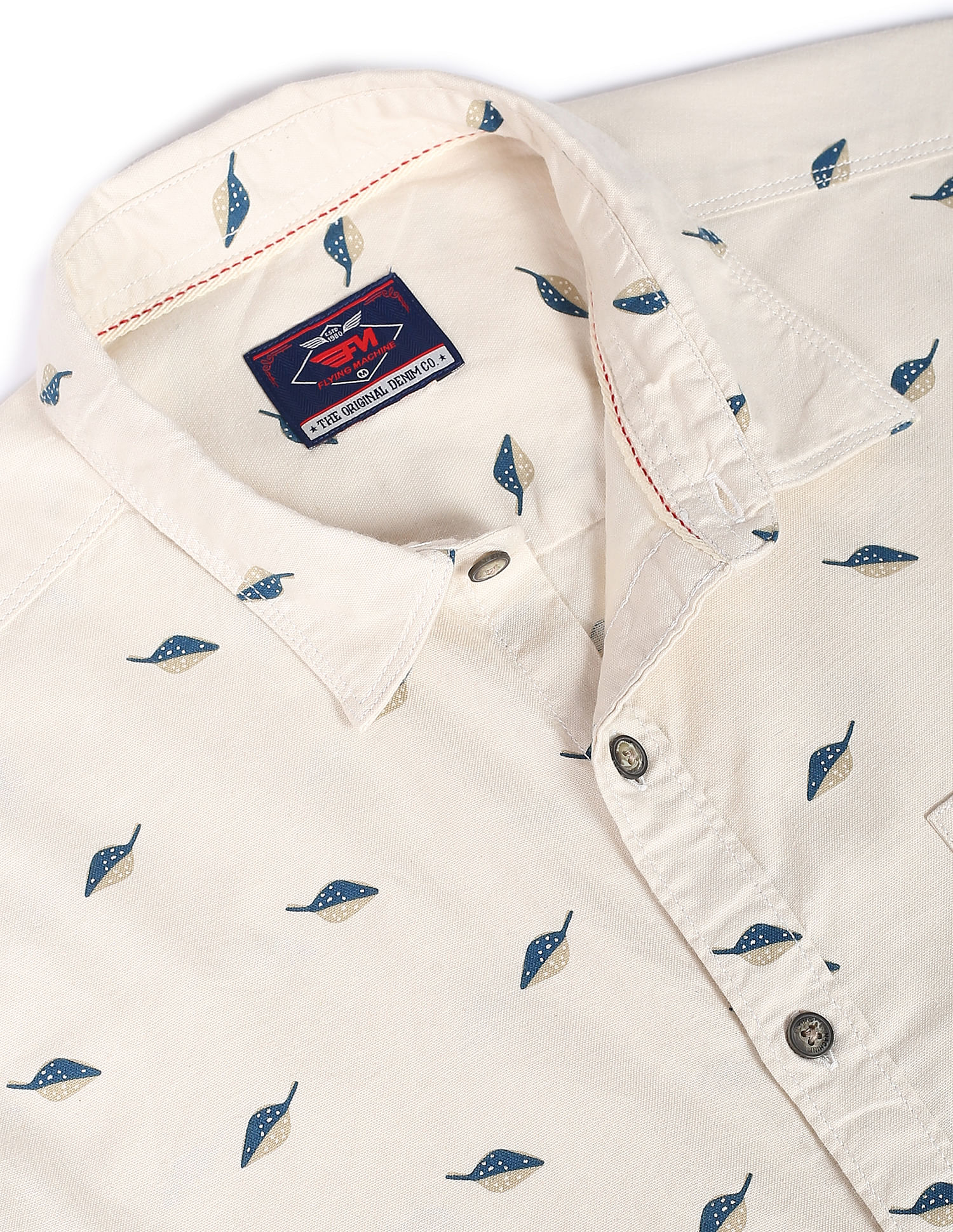 Flying Machine Geometric Print Twill Weave Shirt