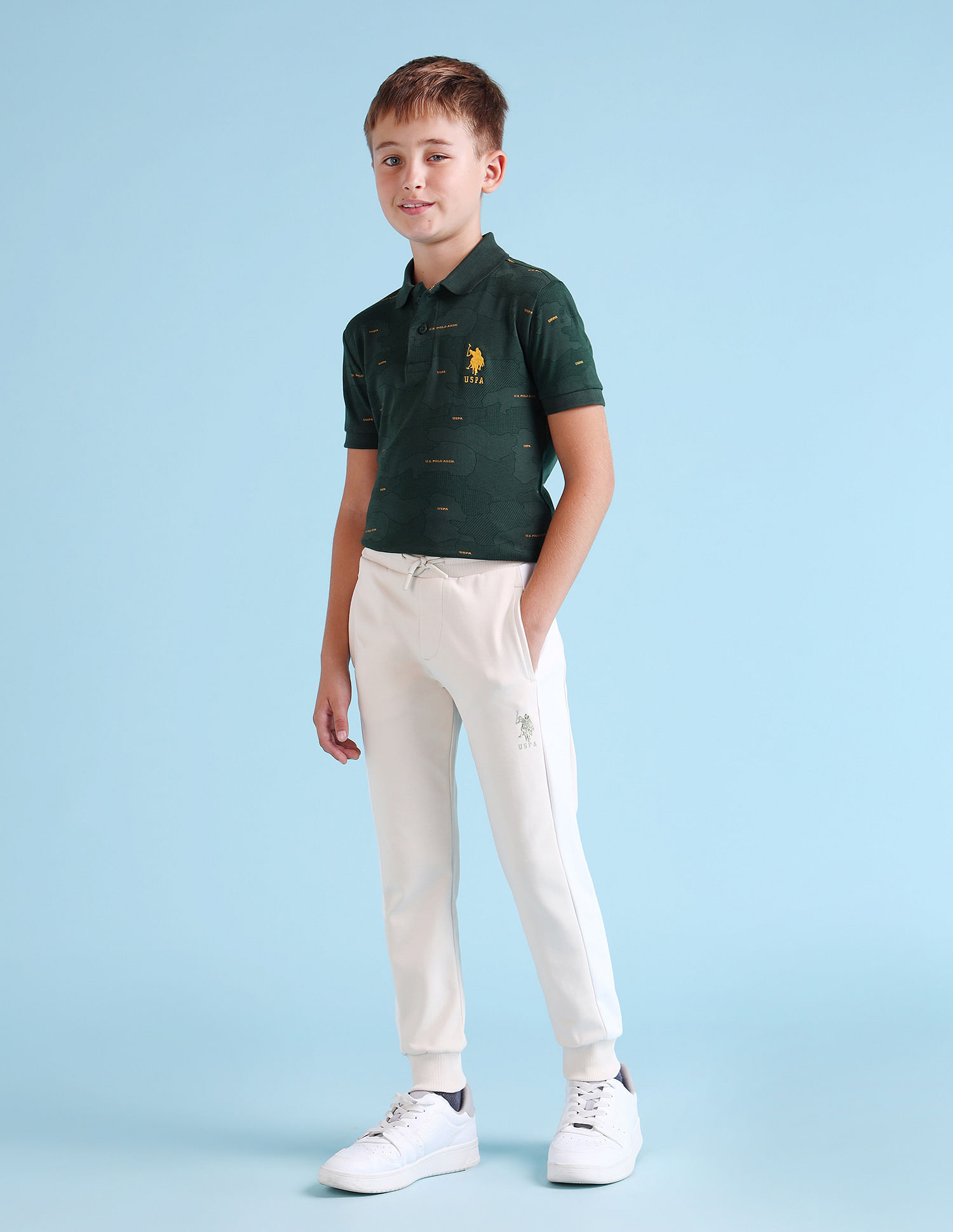 U.S. Polo Assn. Kids Boys Brand Printed Regular Fit Track Pants