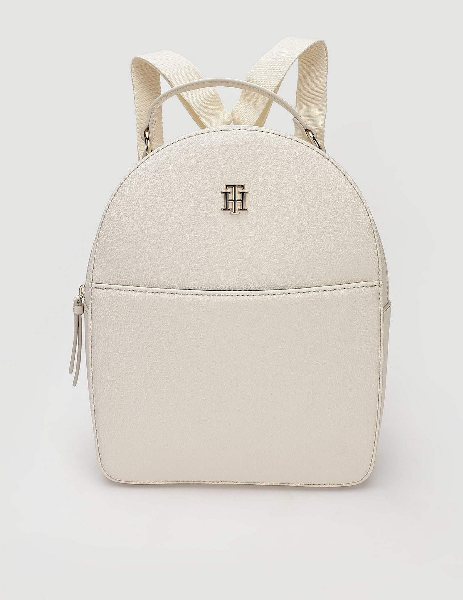 Tommy Hilfiger Solid Beige PU Backpacks