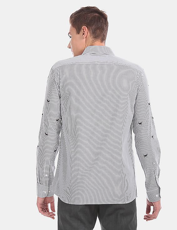 Arrow All Over Dog Embroidery Striped Formal Shirt