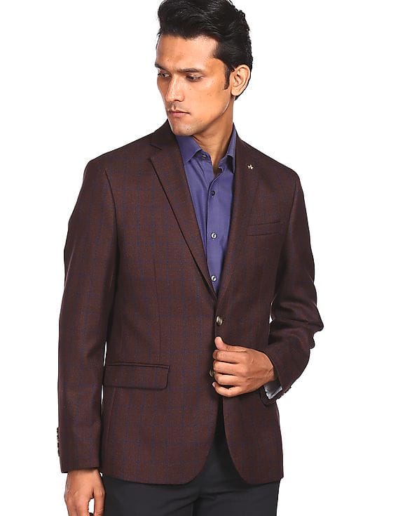 maroon check blazer