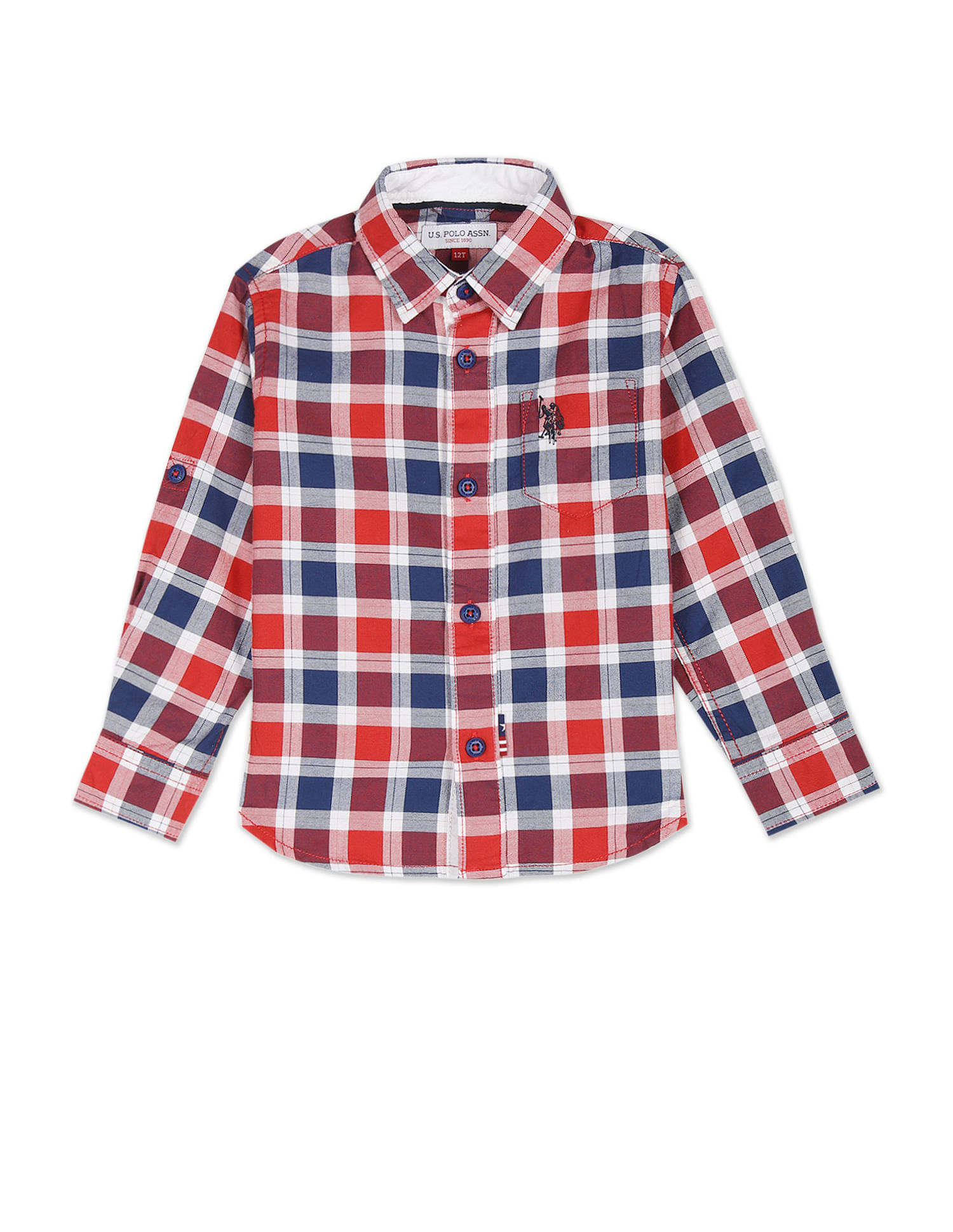 U.S. Polo Assn. Kids Boys Outdoor Check Oxford Shirt, Pink (10-11Y)