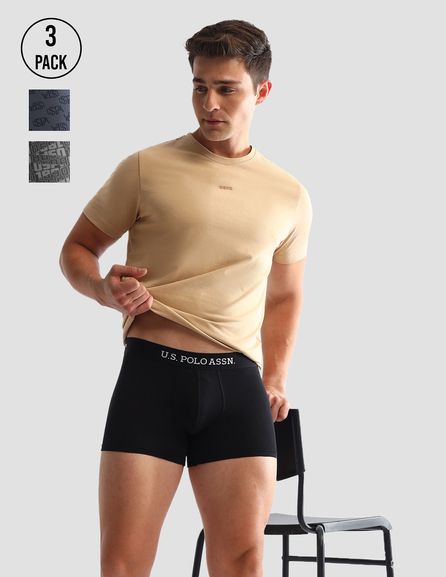 USPA Innerwear Anti Microbial Printed OET14 Trunks - Pack Of 3