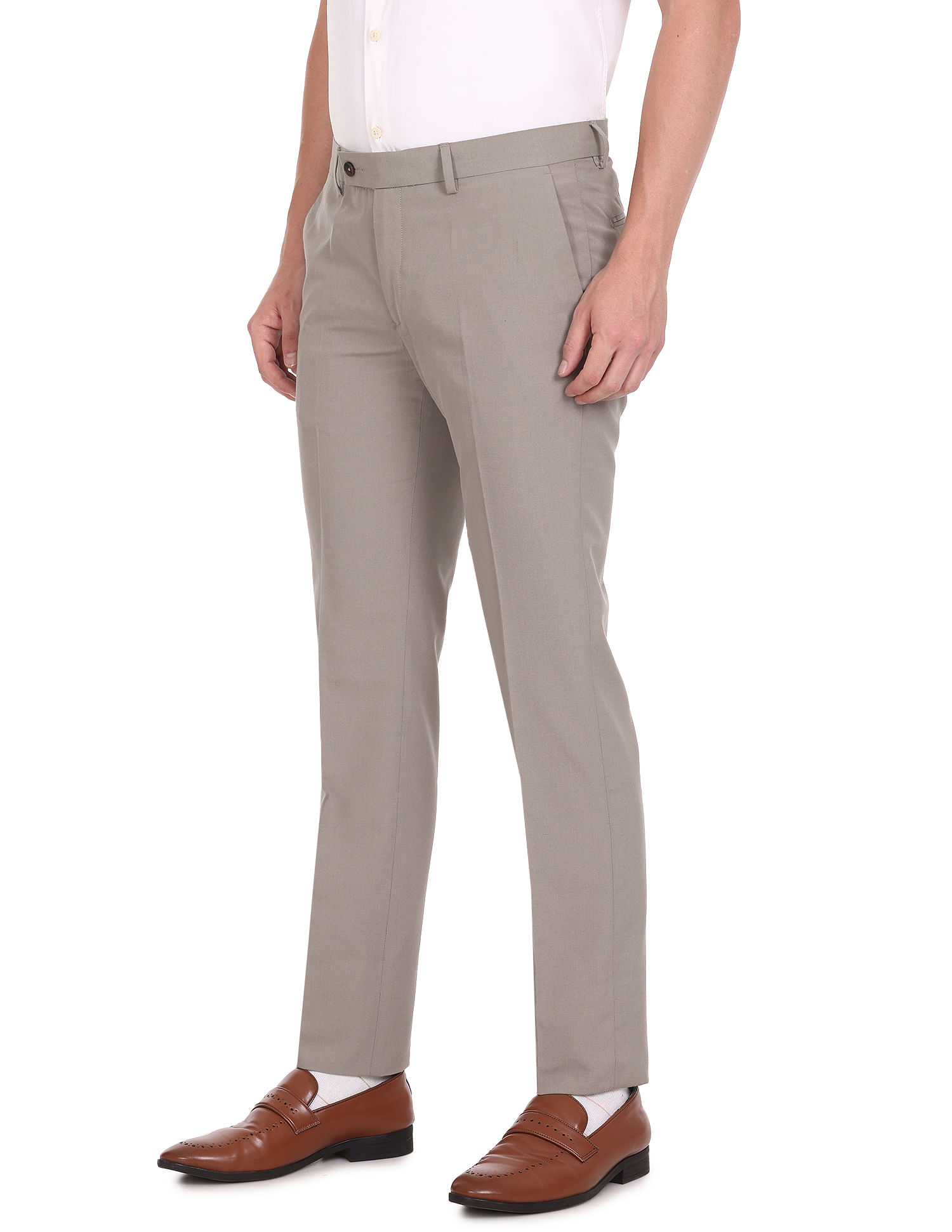 Buy Arrow Men Taupe Tailored Regular Fit Solid Formal Trousers  NNNOWcom