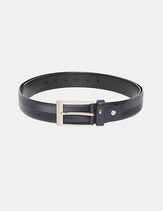 Buy Tommy Hilfiger Men Navy Textured Etched Logo Leather Belt