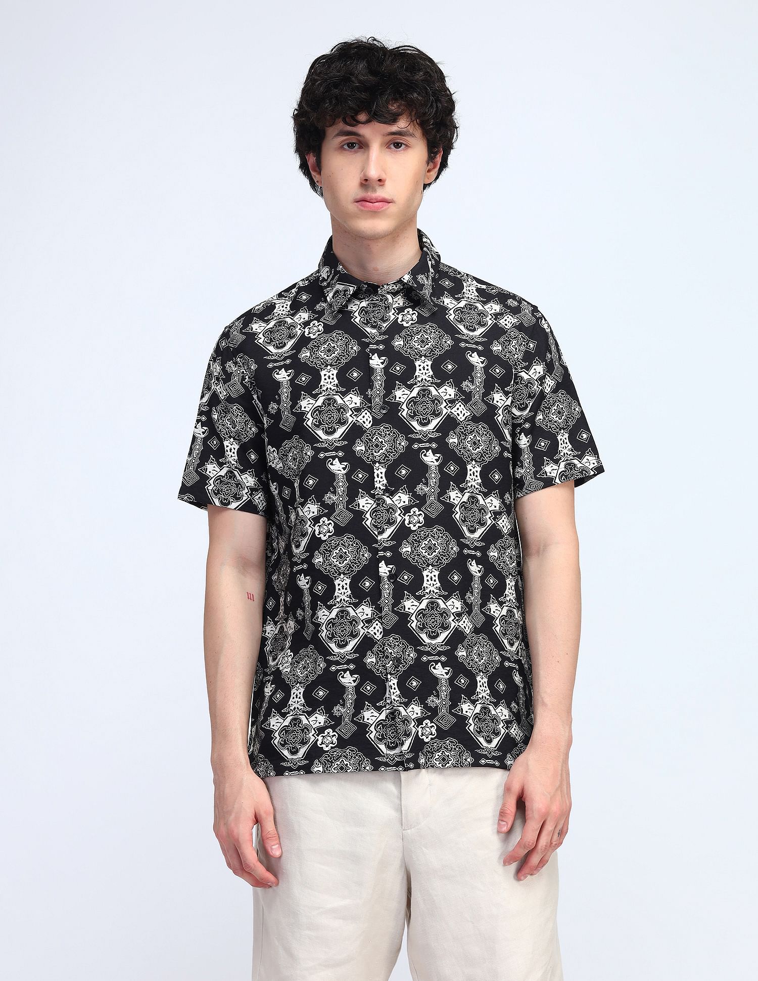Flying Machine Printed Regular Fit Twill Shirt