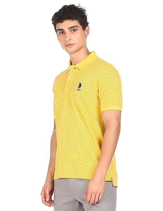 U.S. Polo Assn. Men Yellow Cotton Printed Polo Shirt