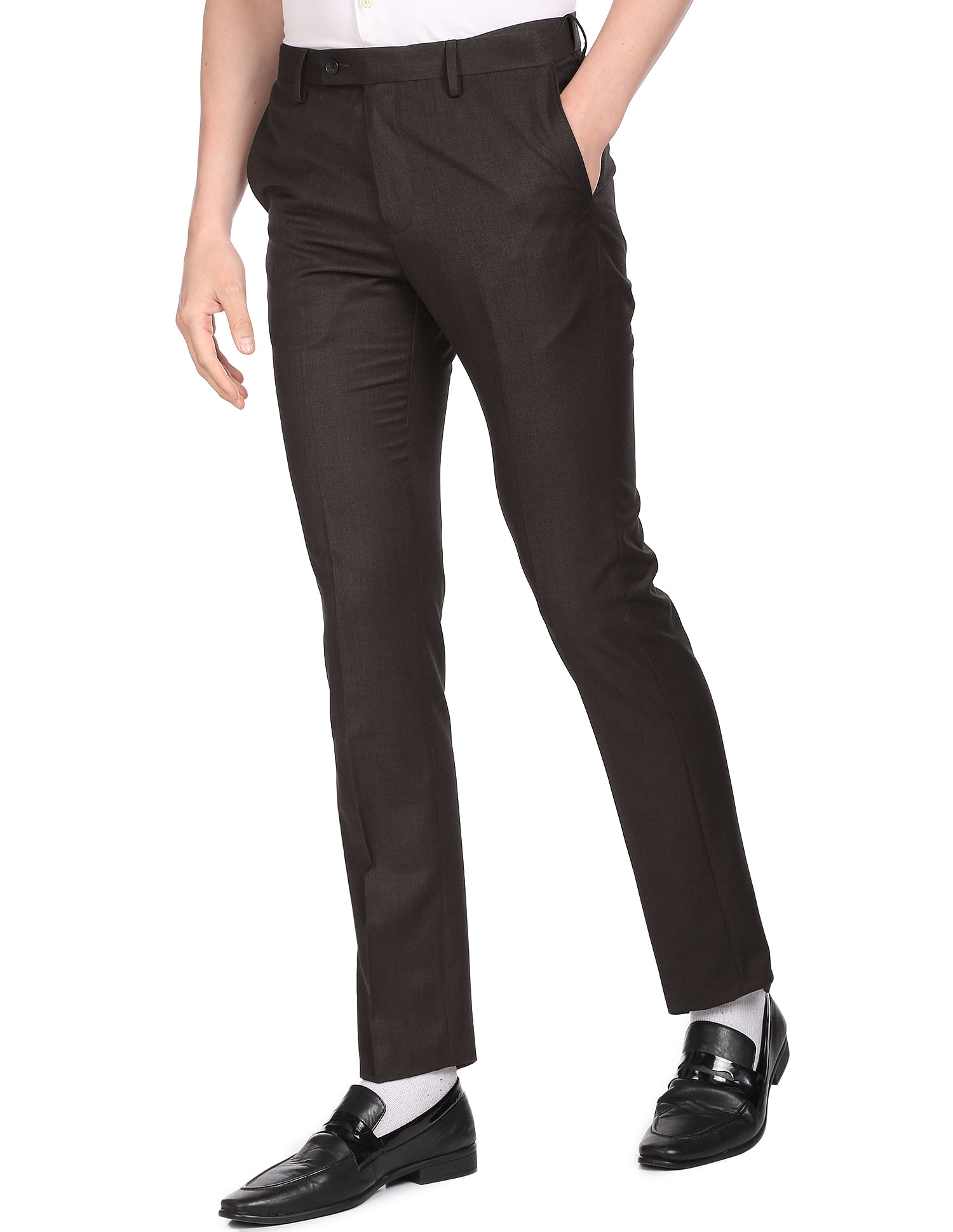 MENS DK BROWN SOLID TAPERED FIT TROUSER  JDC Store Online Shopping