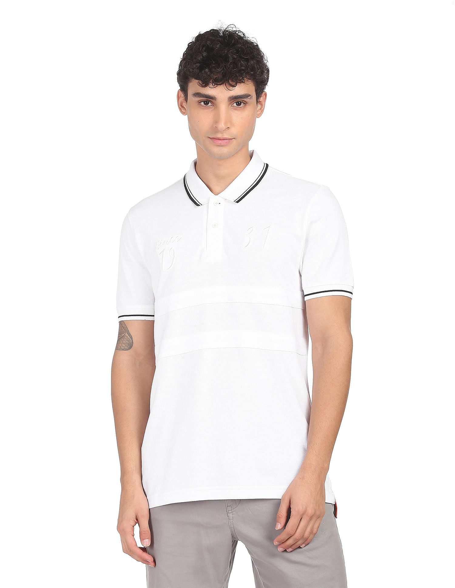 AD by Arvind Cotton Panelled Solid Polo Shirt