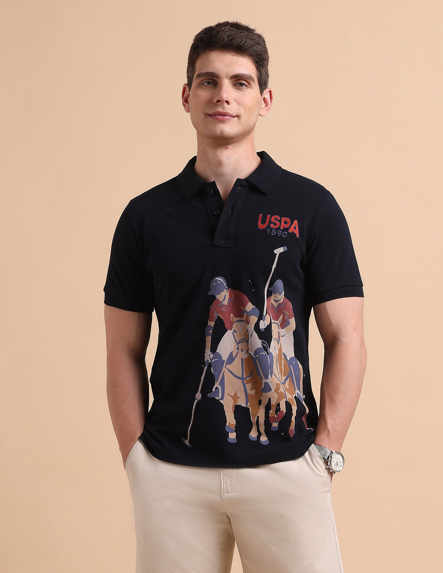 U.S. Polo Assn. Denim Co. Brand Printed Pure Cotton Polo Shirt