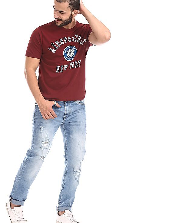 men's slim straight distressed jeans