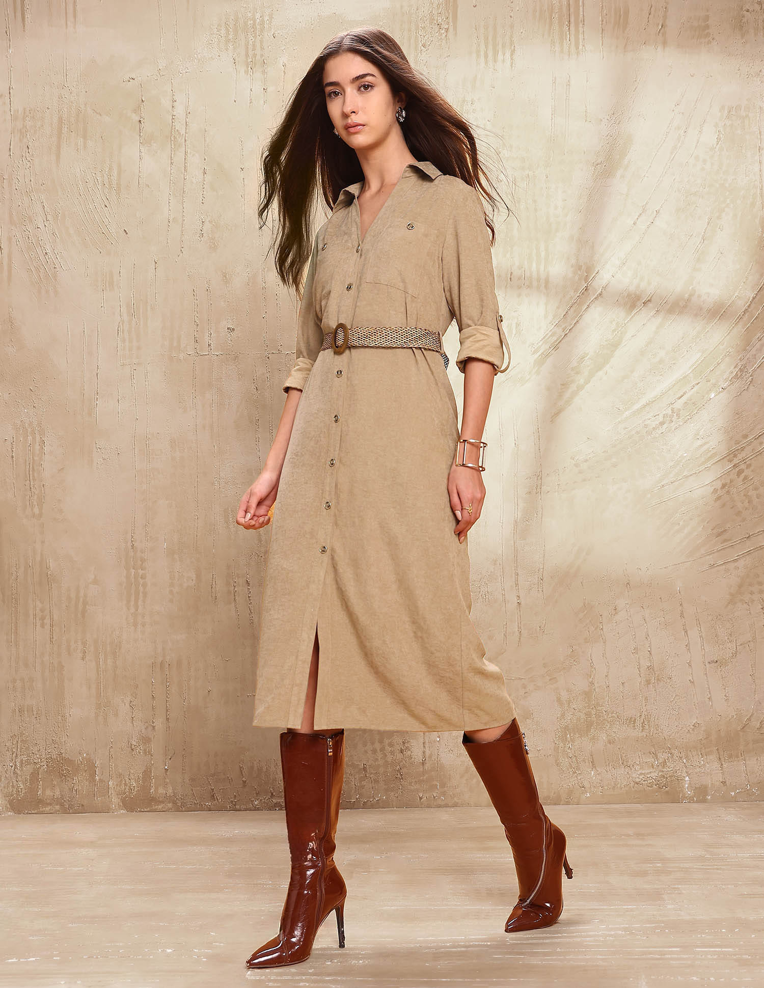 knee length dresses for ladies Grace Buckle Detail Black Midi Shirt Dress  Girl In Mind
