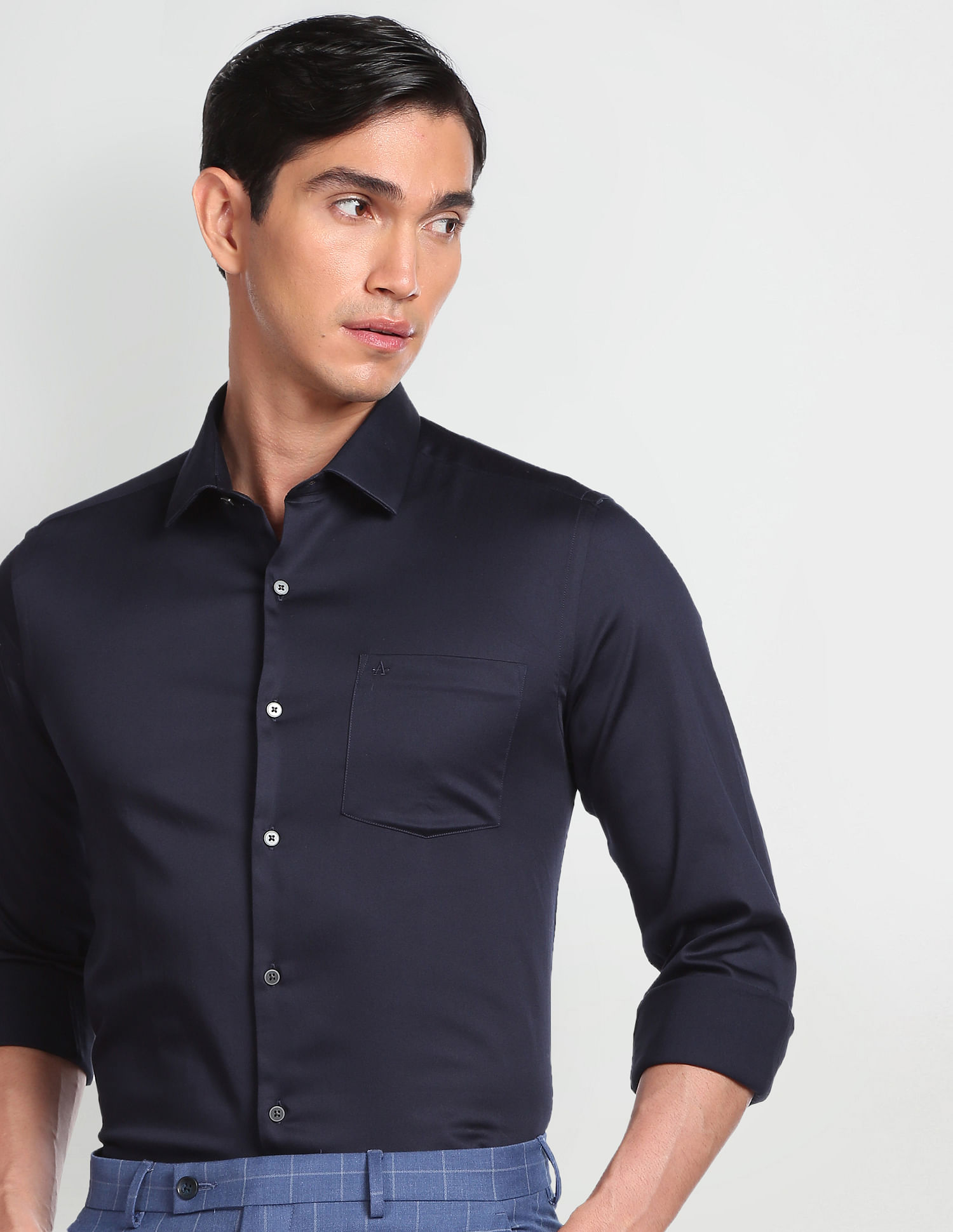 Buy Men Blue Slim Fit Solid Full Sleeves Formal Shirt Online