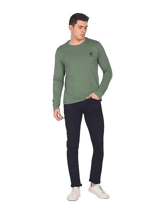 U.S. Polo Assn. Men Olive Long Sleeve Solid T-Shirt
