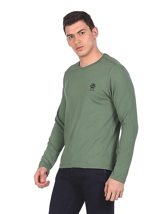 U.S. Polo Assn. Men Olive Long Sleeve Solid T-Shirt