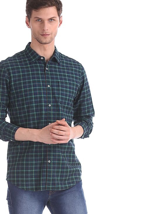 Green Modern Slim Fit Check Shirt 