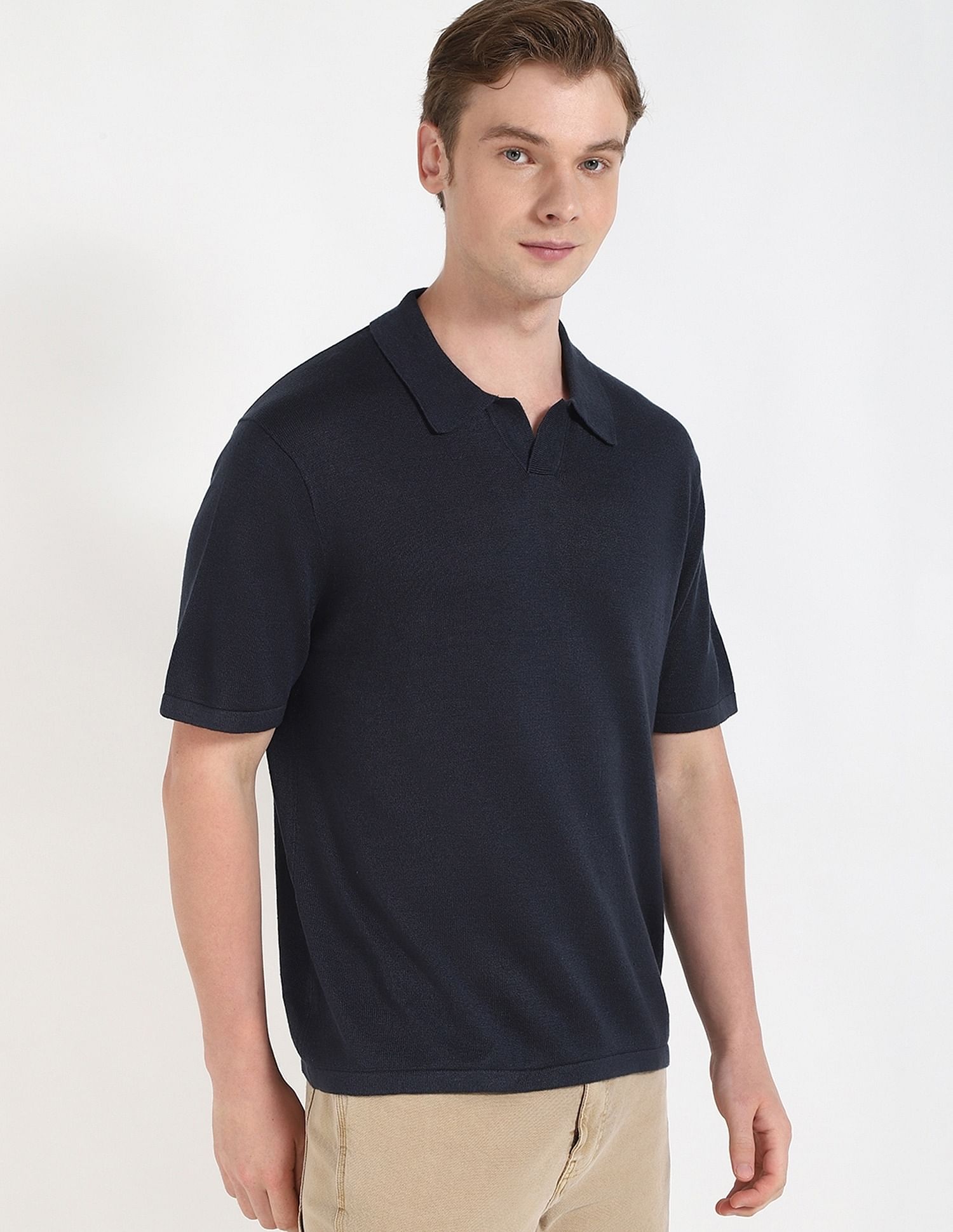 Calvin Klein Jeans Solid Regular-Fit Linen Polo T-Shirt