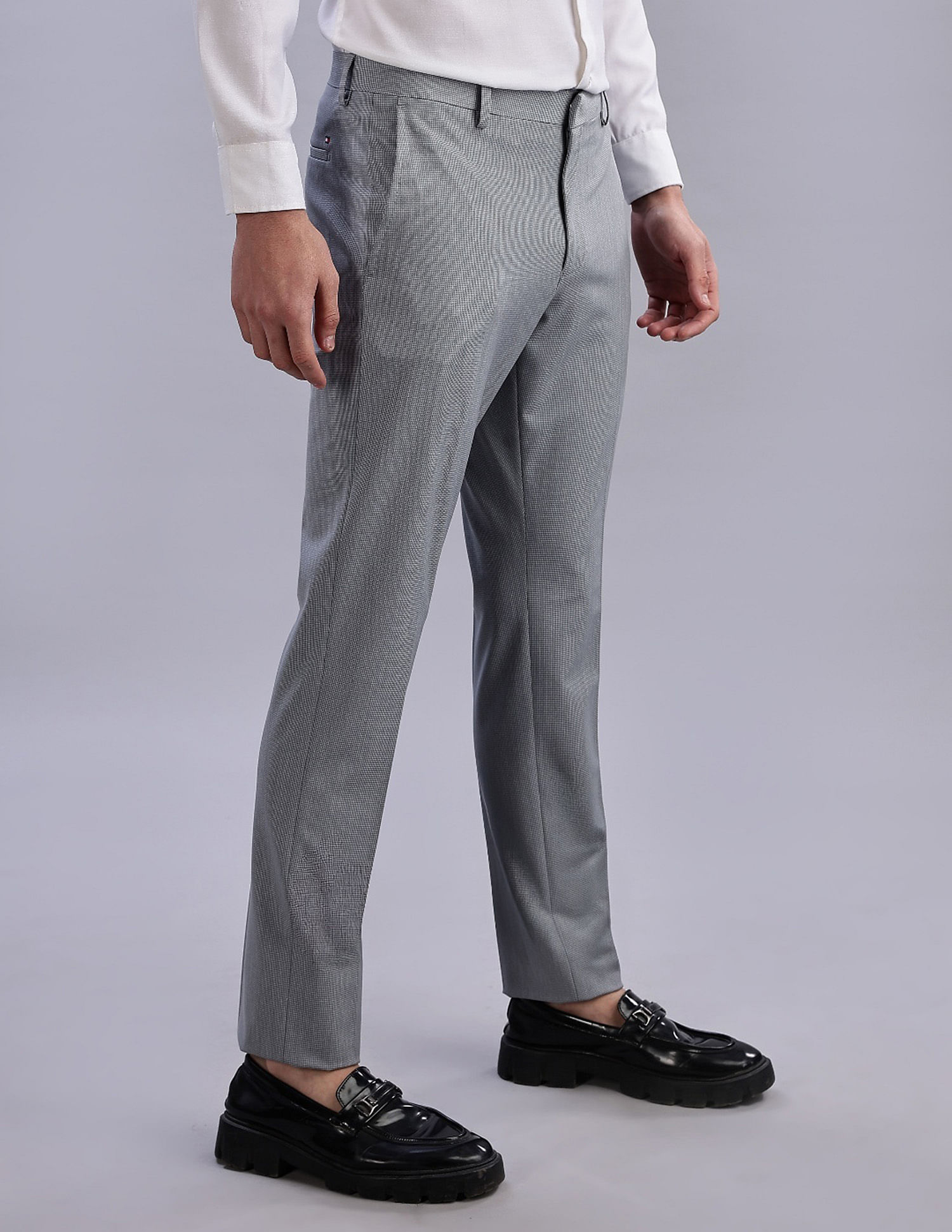 Tommy Hilfiger Regular-Fit Self-Design Mid Rise Trousers