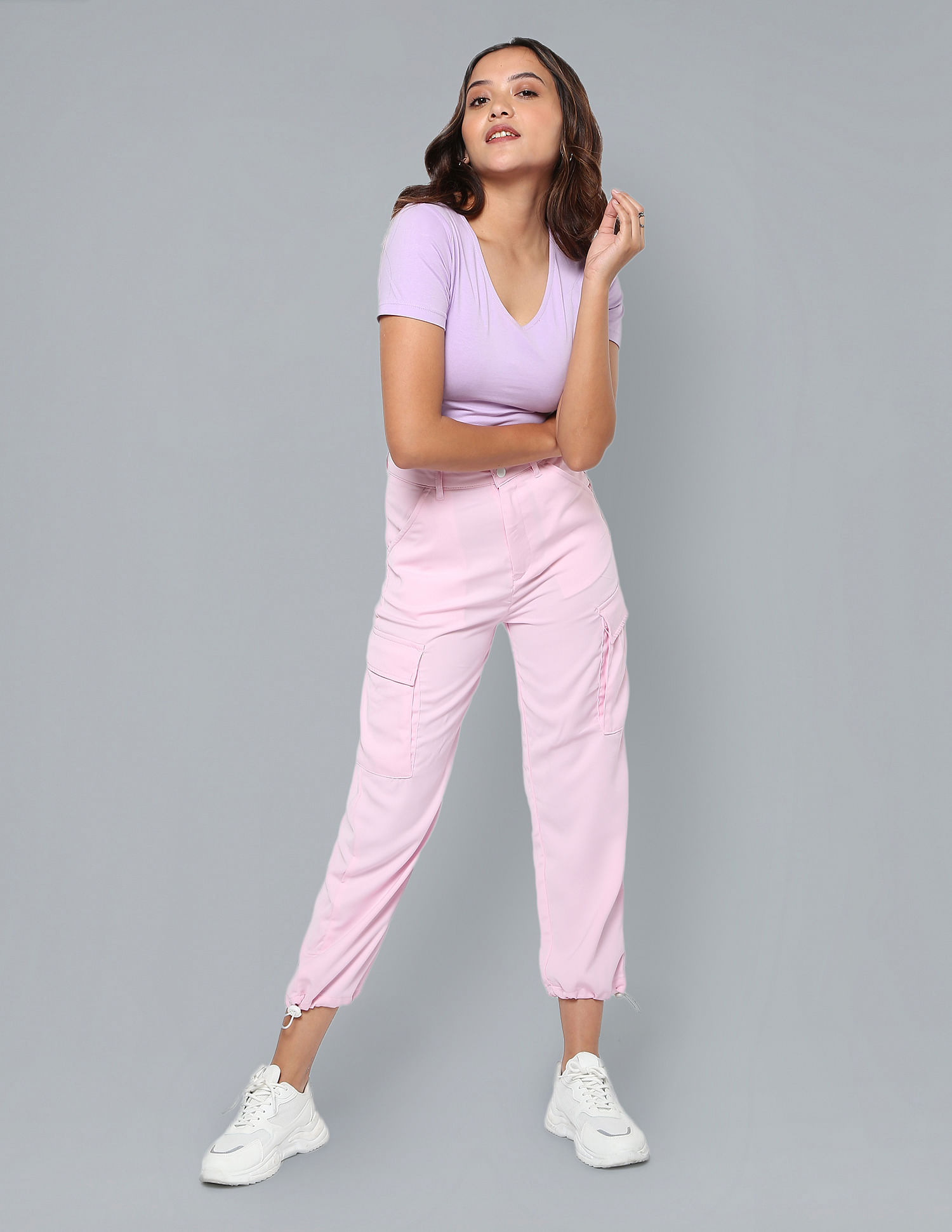 Buy Flying Machine Women Mid Rise Solid Trousers 