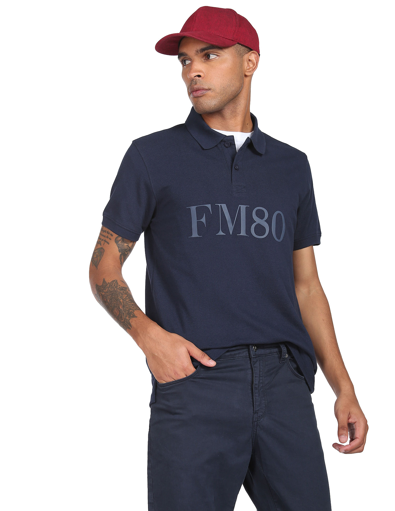 Flying Machine Cotton Pique Typographic Print Polo Shirt