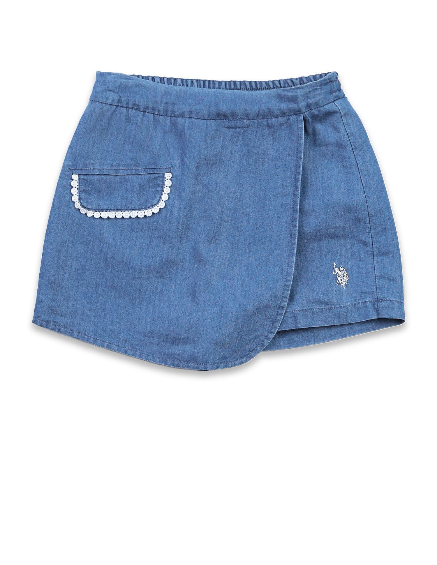 U.S. Polo Assn. Kids Girls Chambray Solid Skorts