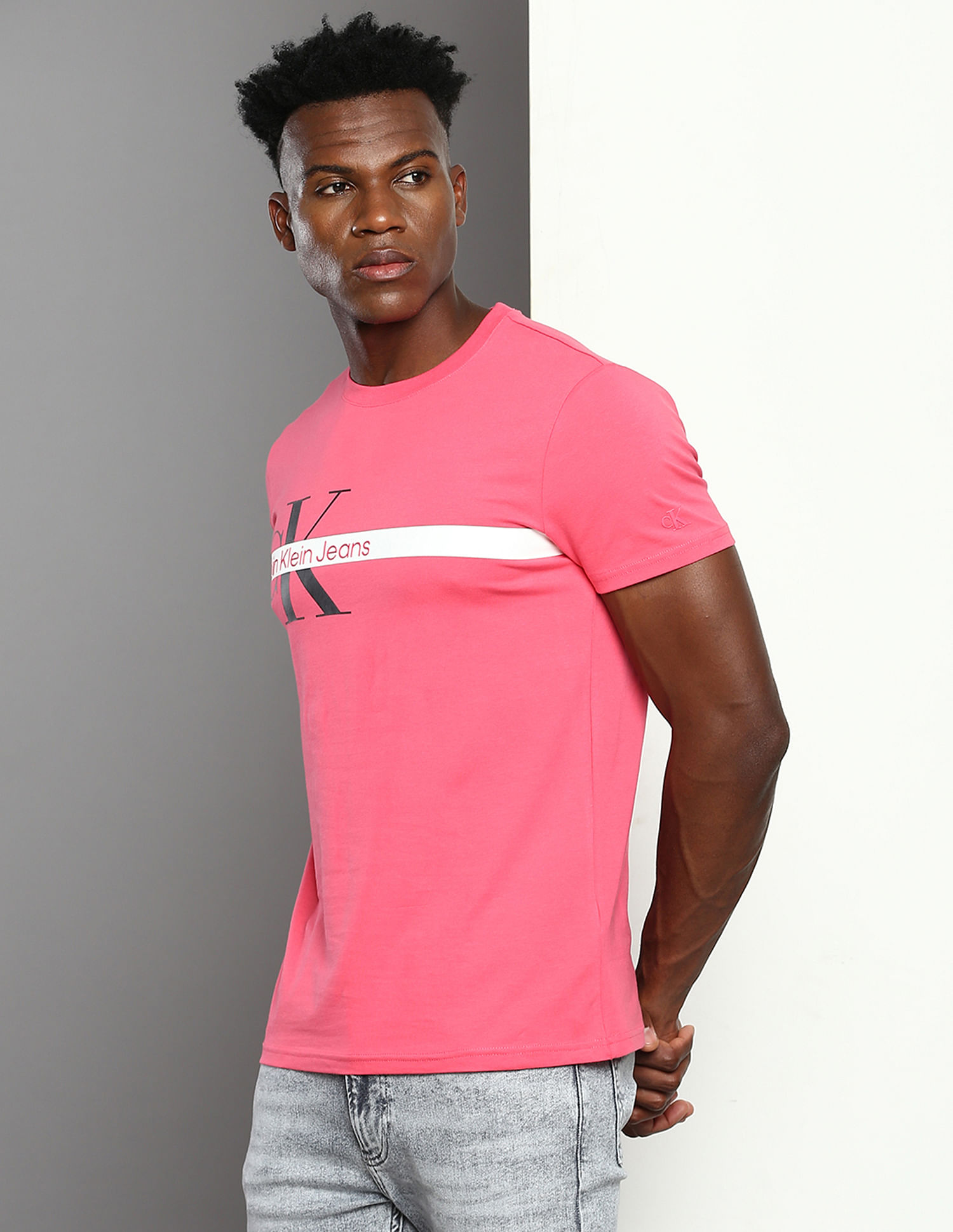 Pink calvin klein men's t best sale shirt