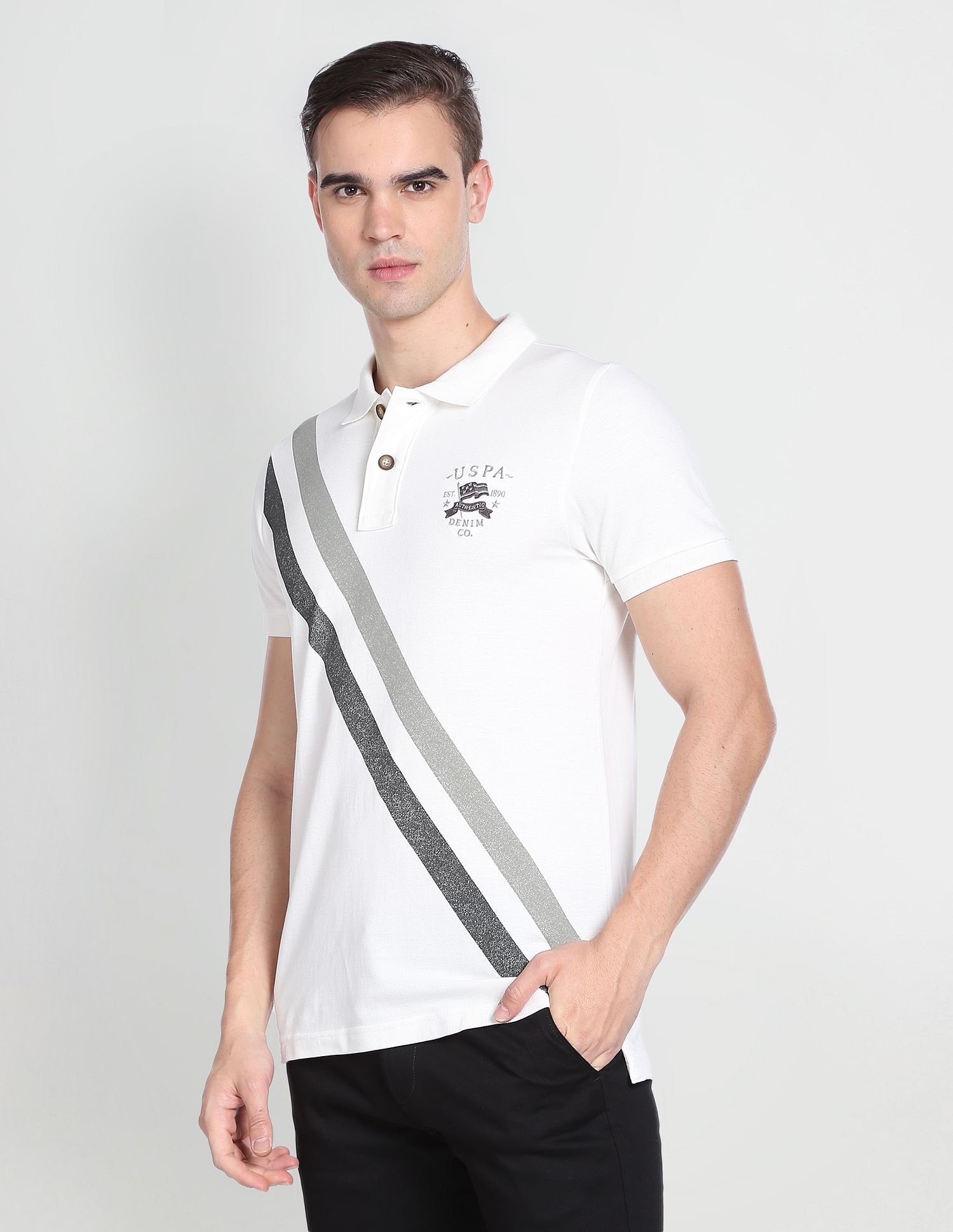 U.S. Polo Assn. Denim Co. Diagonal Stripe Cotton Polo Shirt