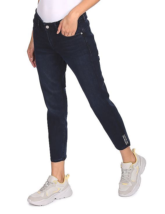 Buy Calvin Klein Women Dark Blue Body Slim Fit Cropped Jeans 