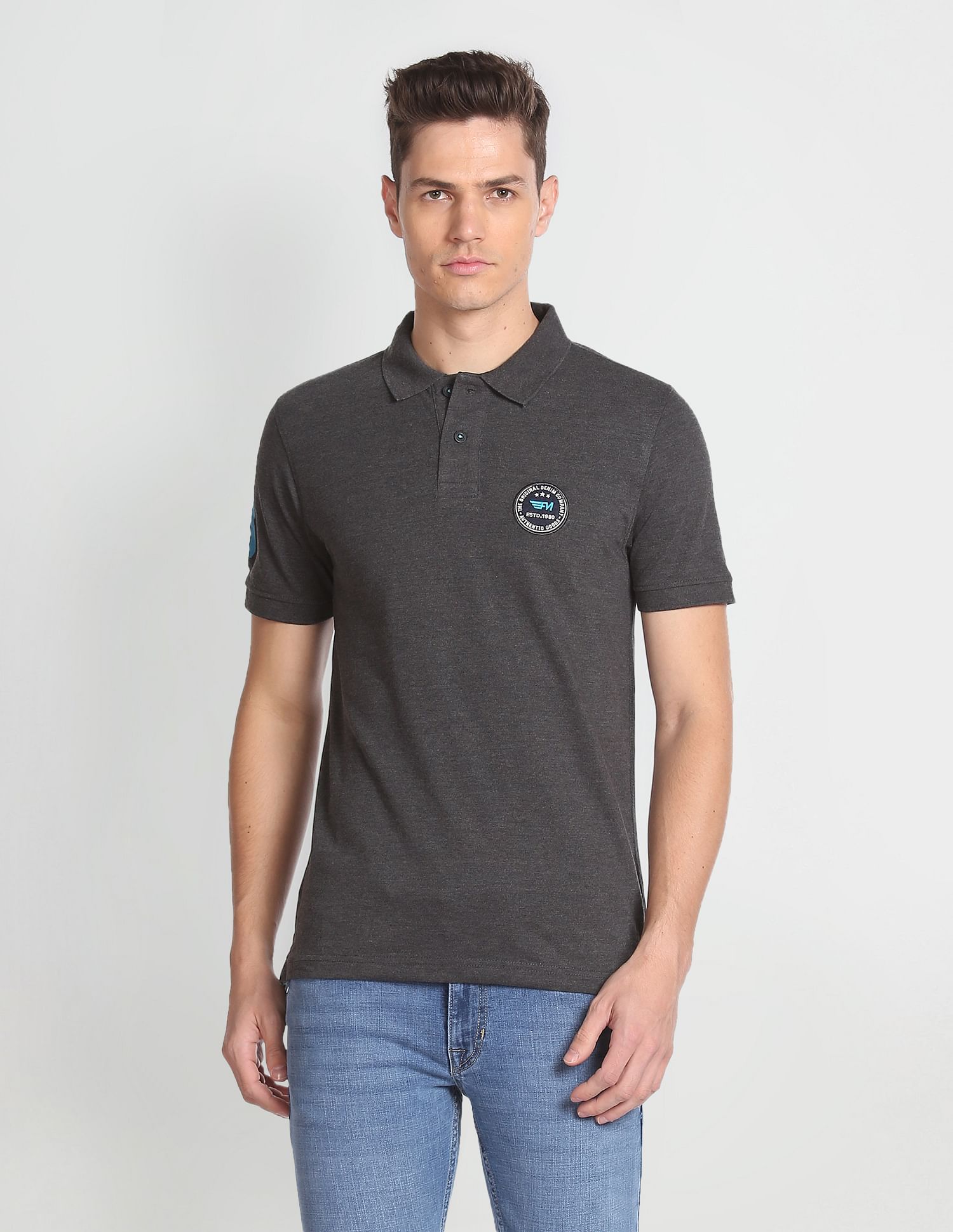 Flying Machine Appliqued Pique Polo Shirt