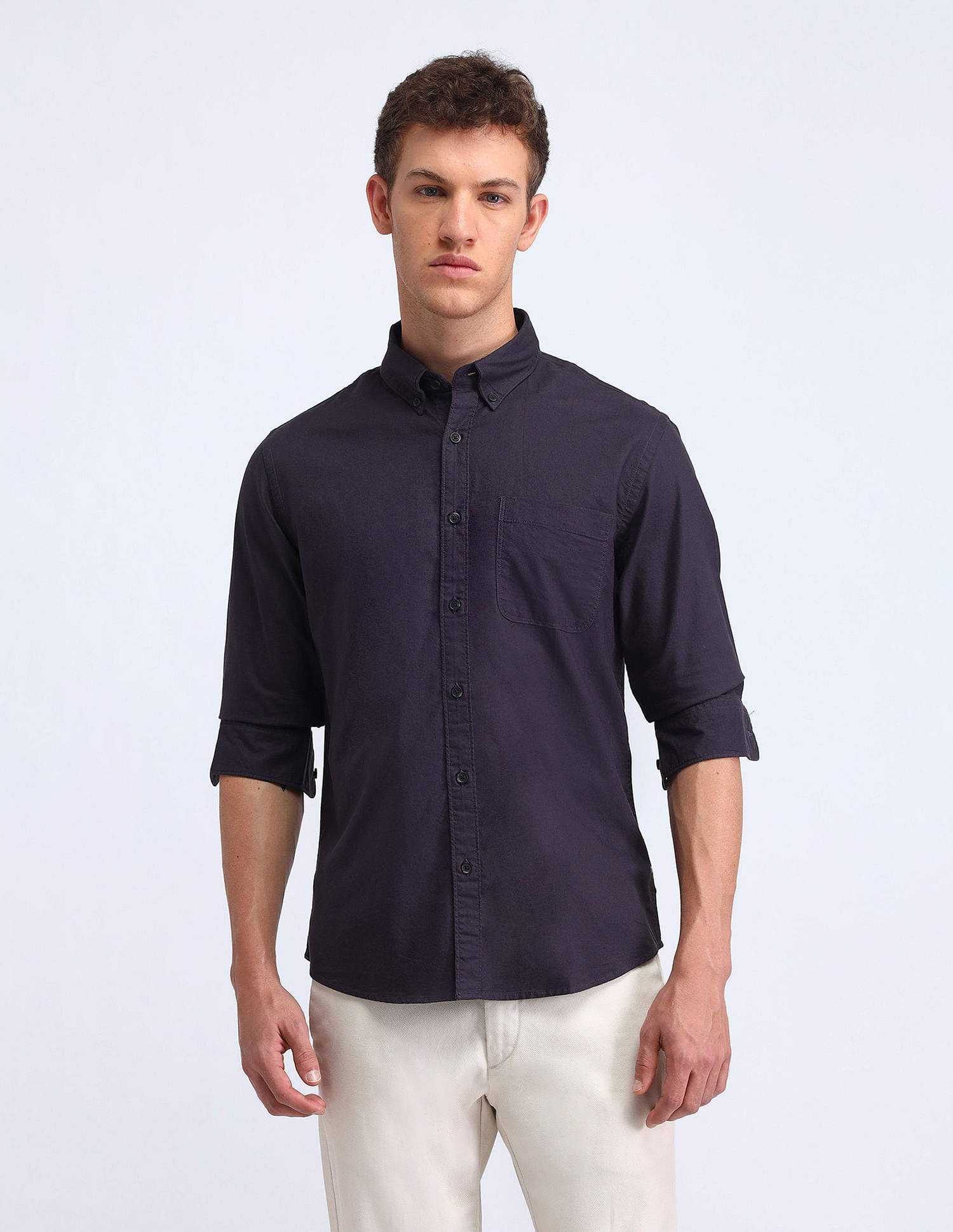 Flying Machine Slim Fit Solid Cotton Shirt