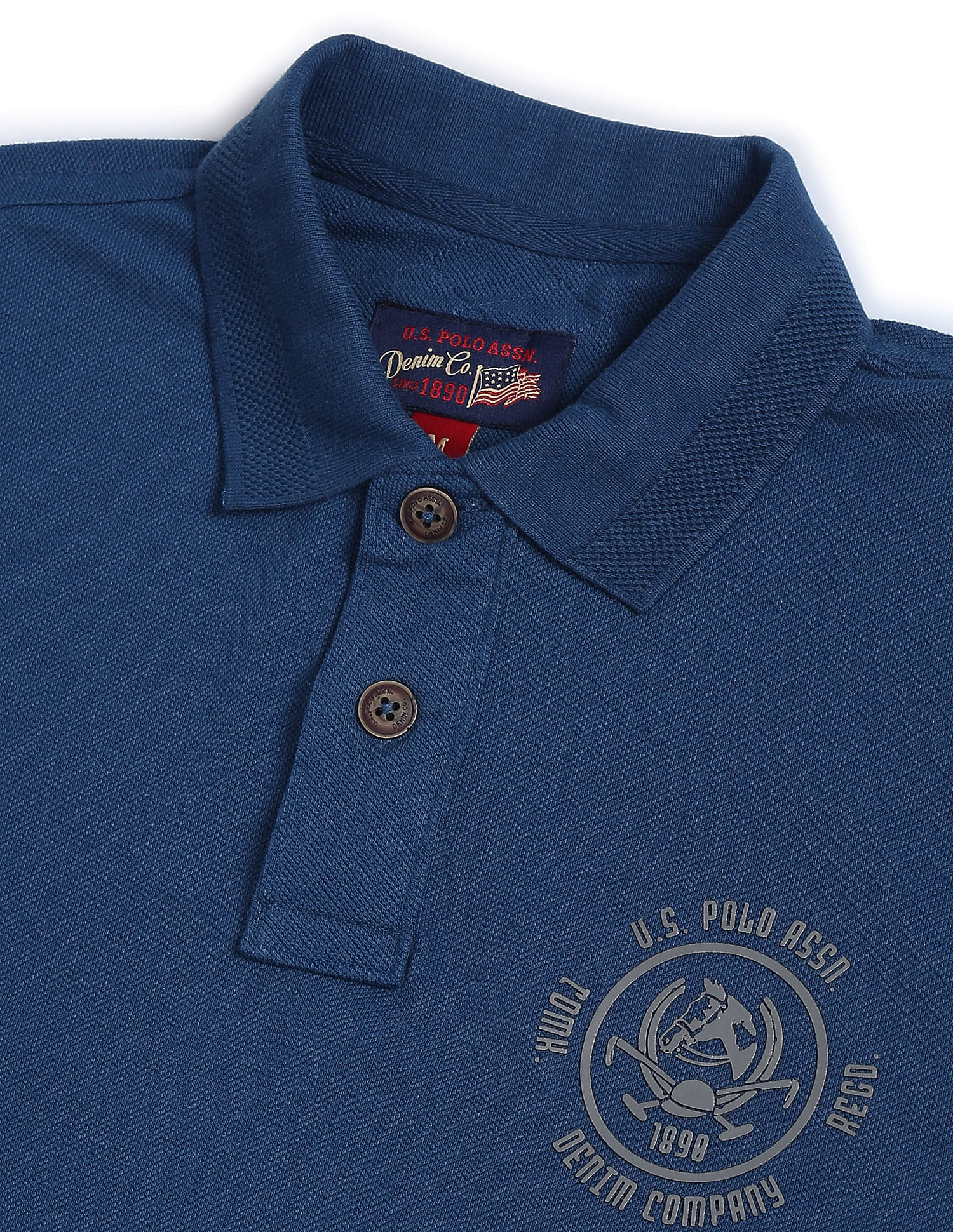 Buy . Polo Assn. Denim Co. Men Blue Embossed Logo Cotton Polo Shirt -  