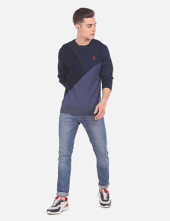 U.S. Polo Assn. V-Neck Panelled Sweater