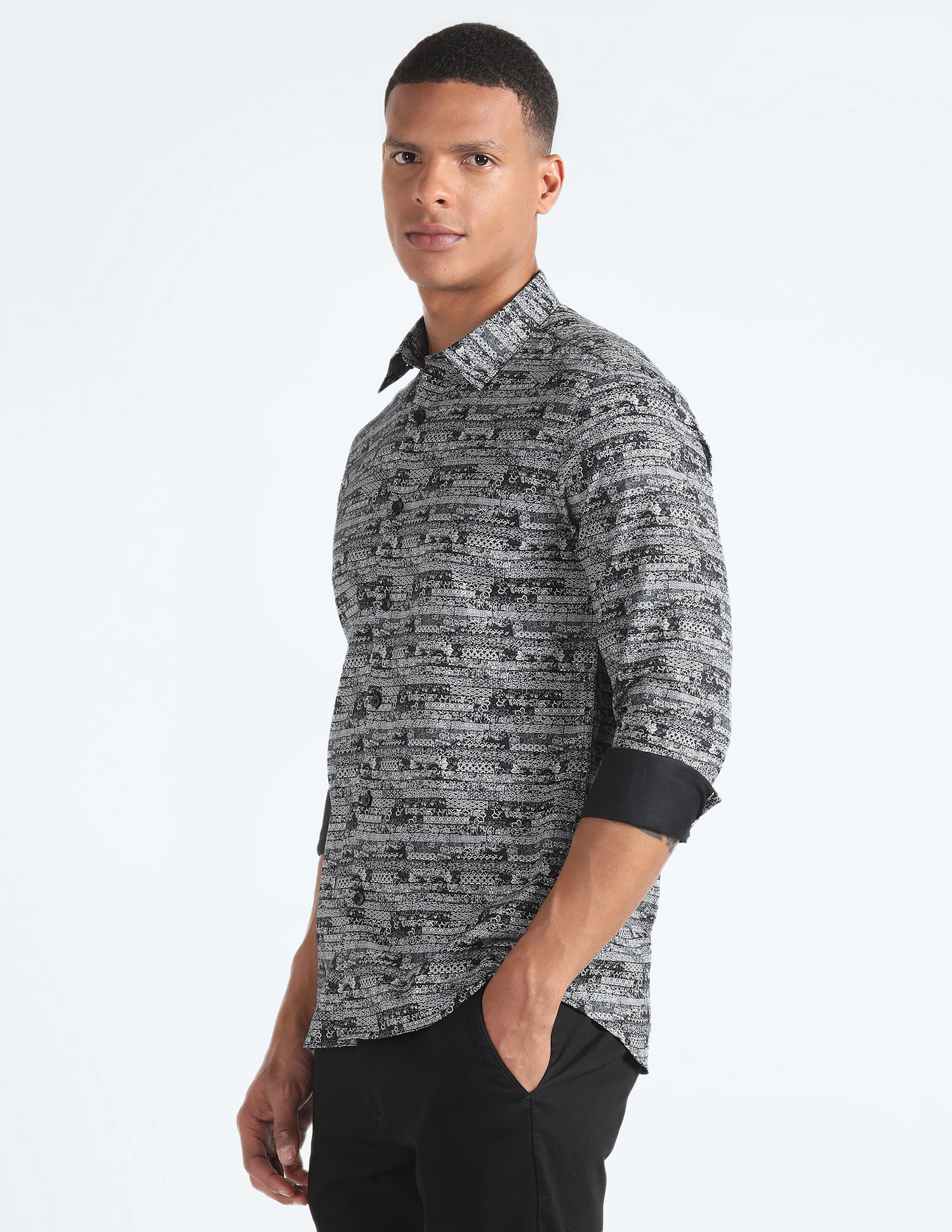Flying Machine Graphic Print Satin Shirt