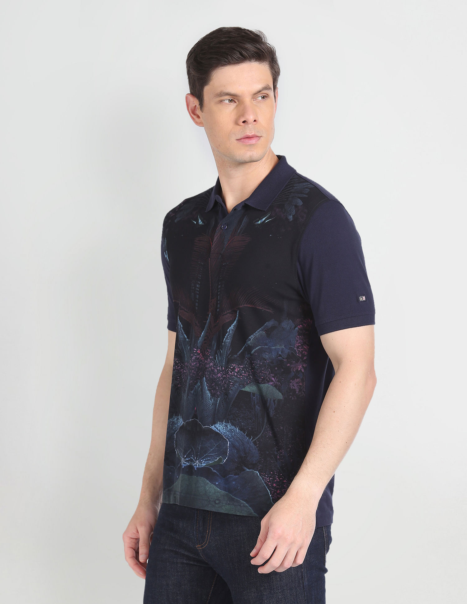 Arrow Sports Tropical Print Cotton Polo Shirt