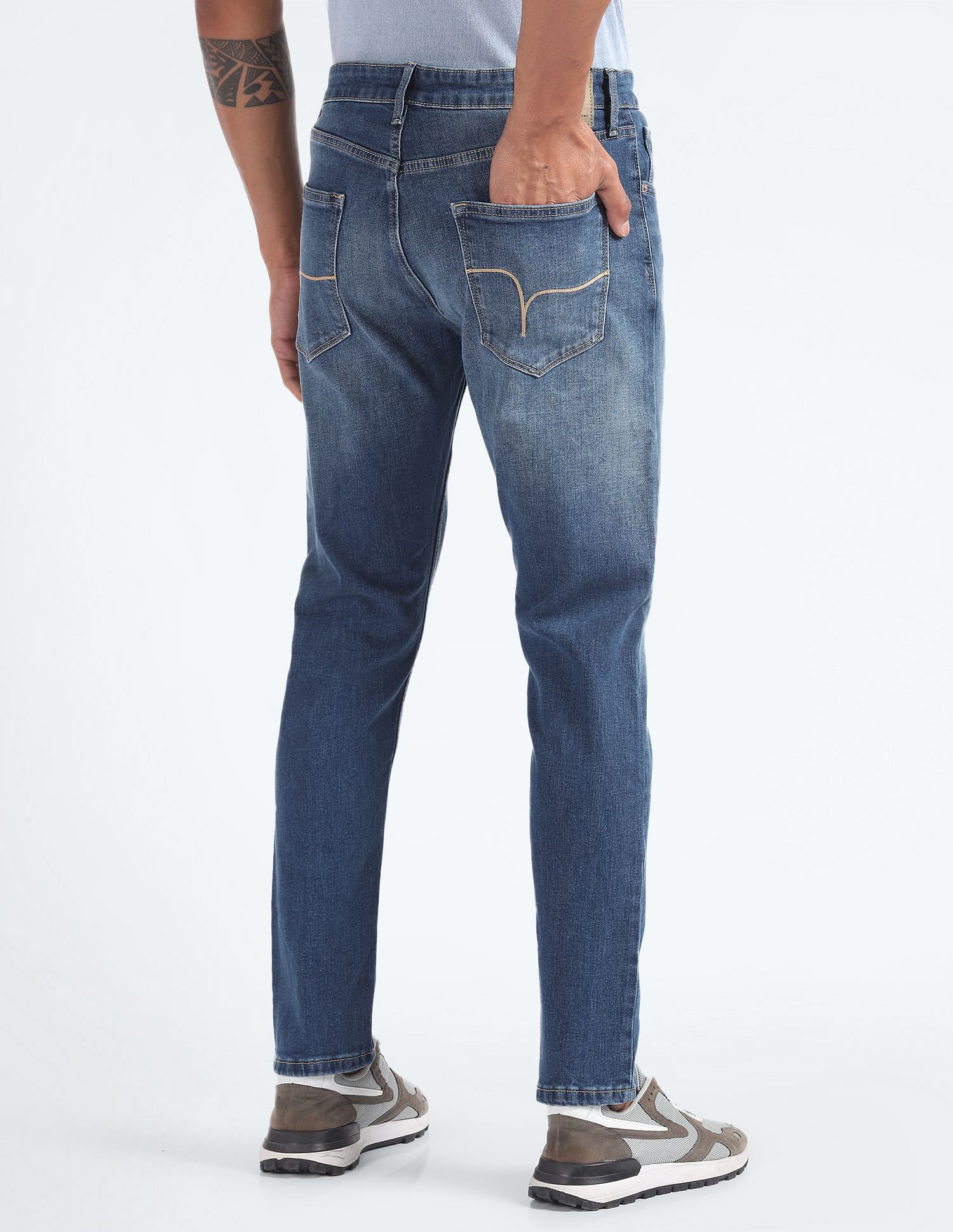 Flying Machine Mid Rise Slash Slim Tapered Jeans