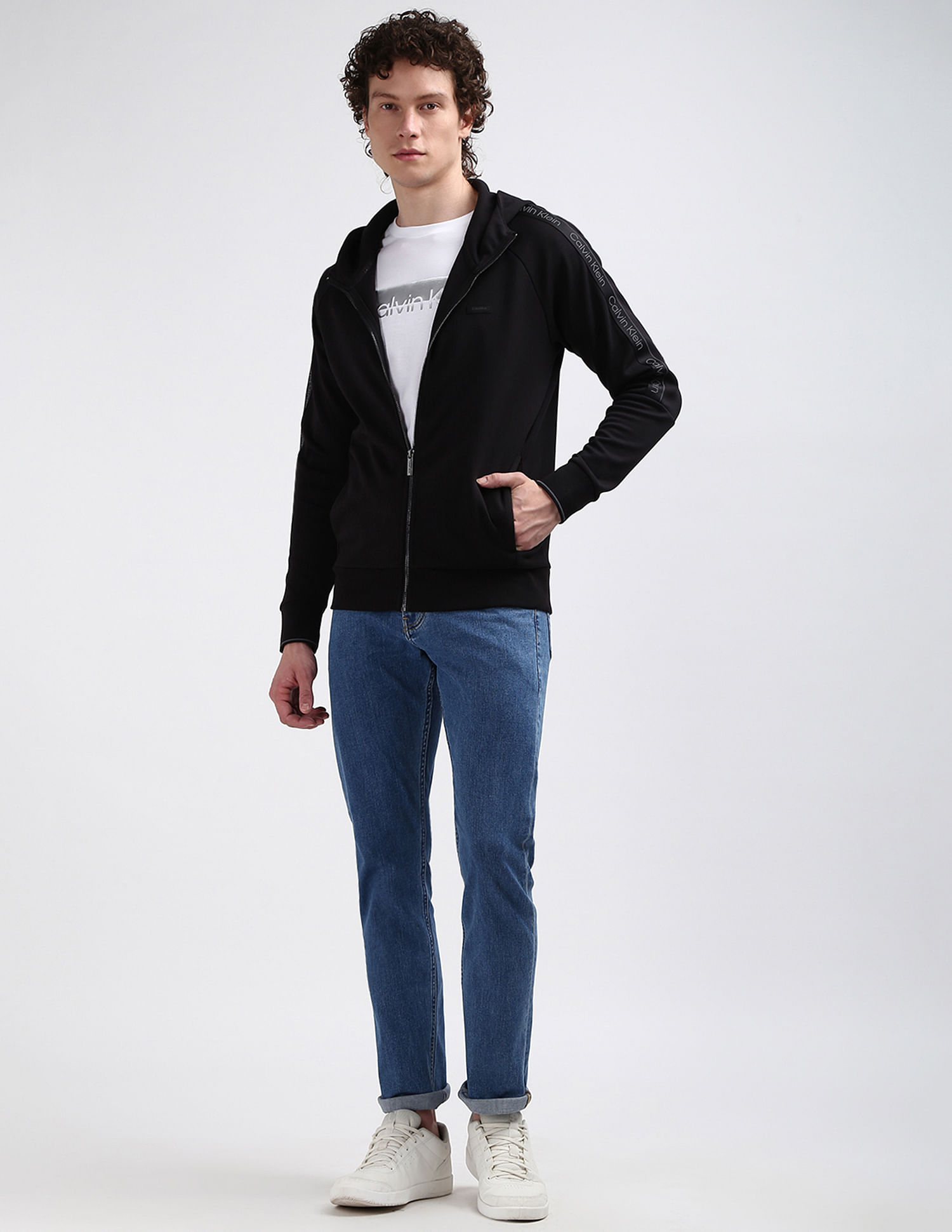 Calvin Klein Logo Tape Raglan Zip Through Sweatshirt