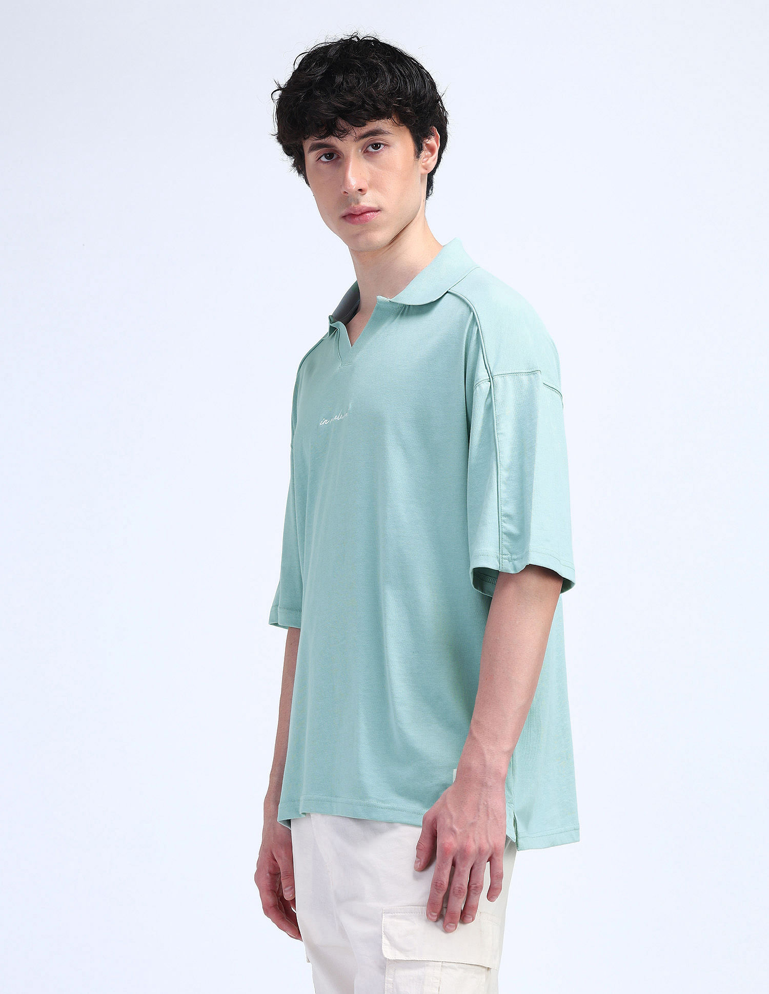 Flying Machine Typography Printed Oversized Polo Shirt