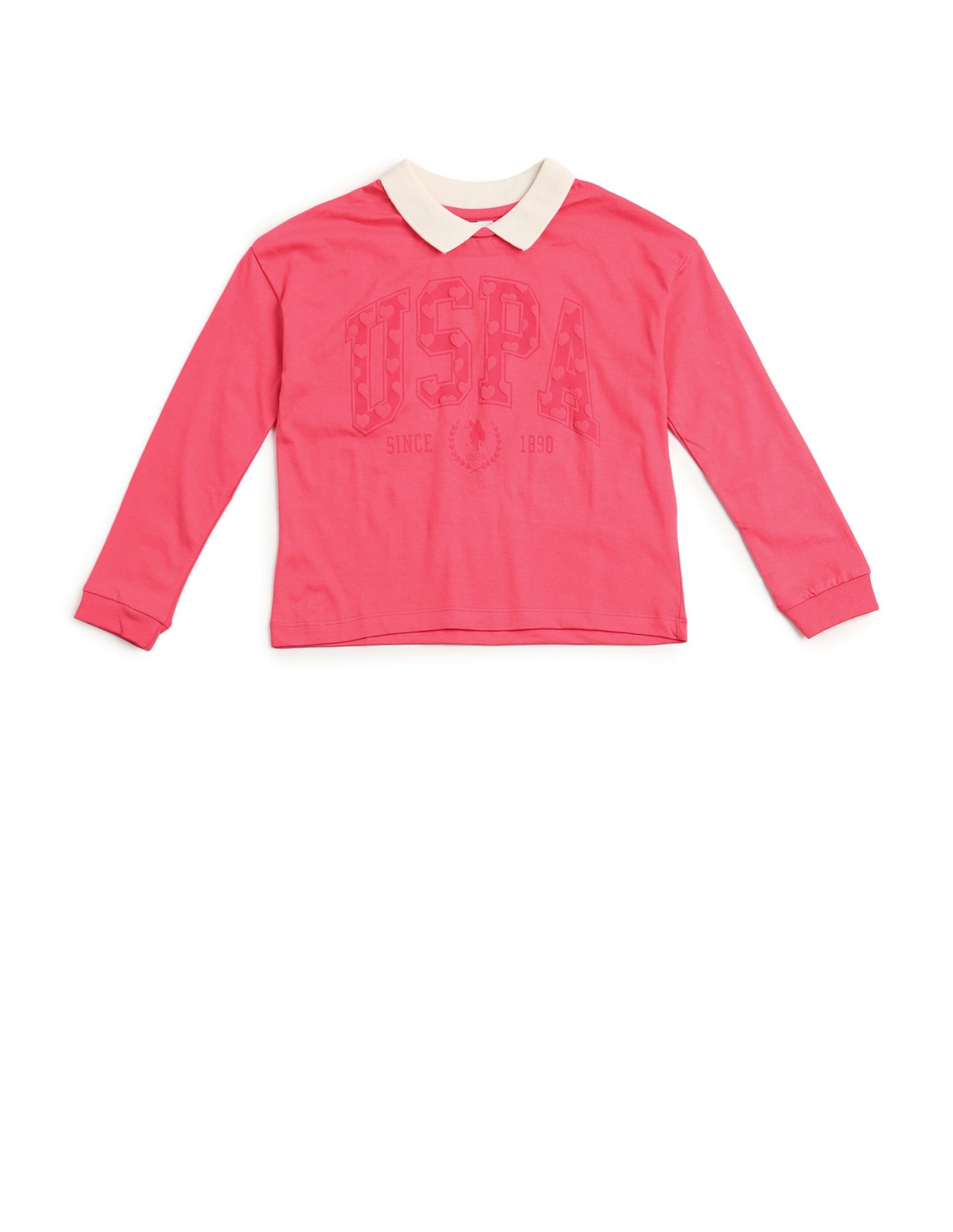 U.S. Polo Assn. Kids Girls Typography Round Neck T-Shirt